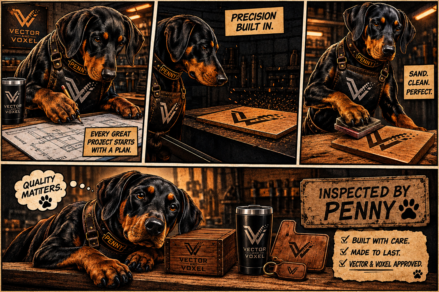Finished pieces inspected by Penny.
