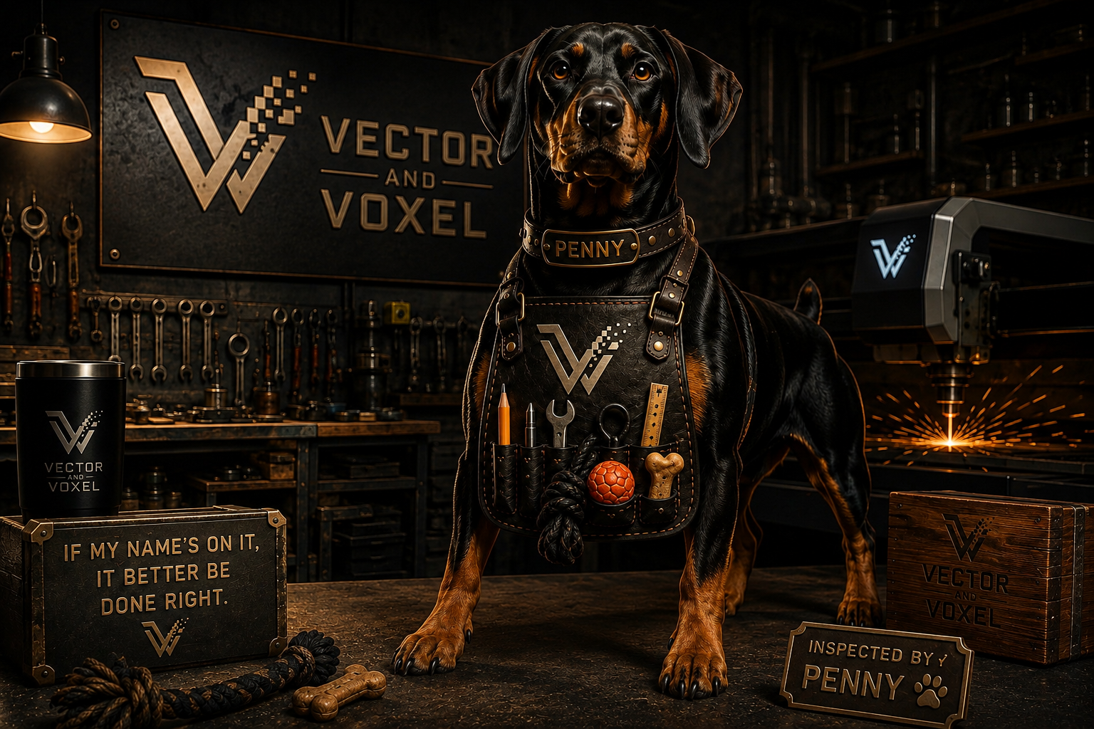 Penny standing in the Vector and Voxel workshop.