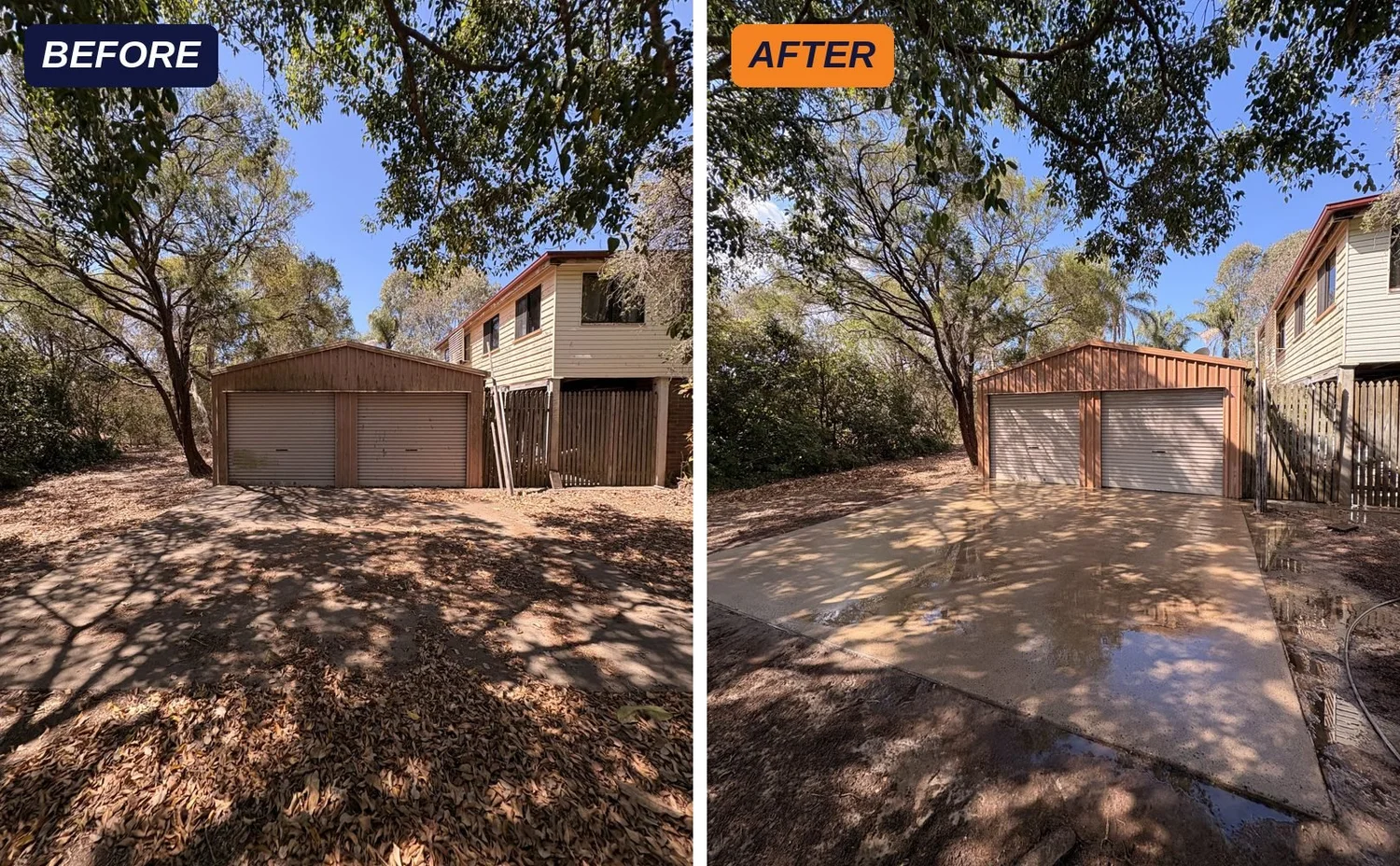 Driveway before and after pressure cleaning in Bundaberg