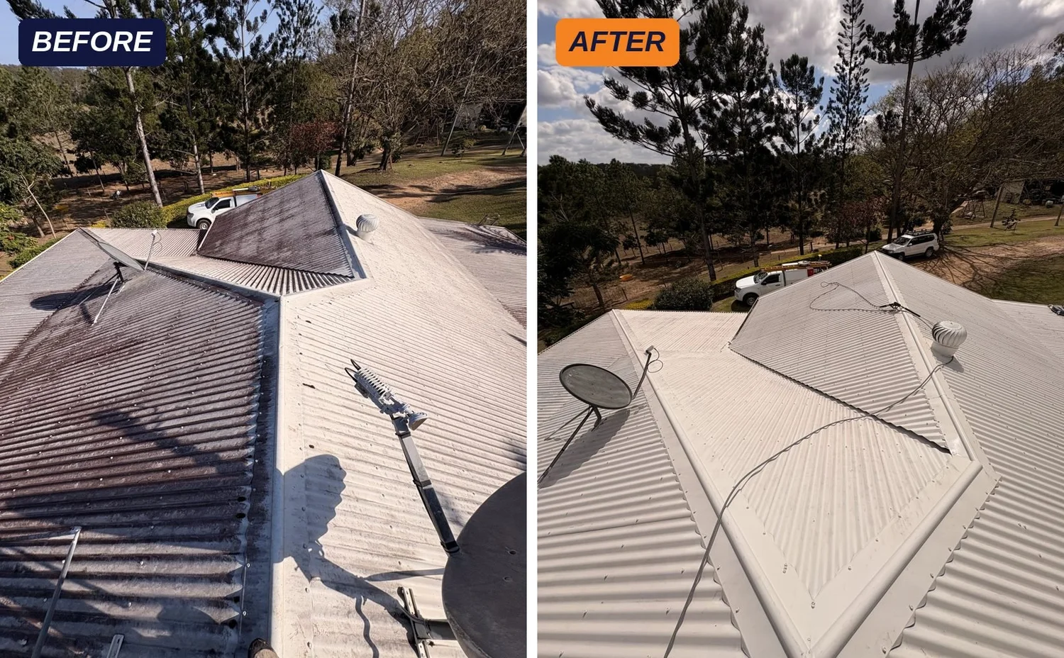 Colorbond roof before and after cleaning