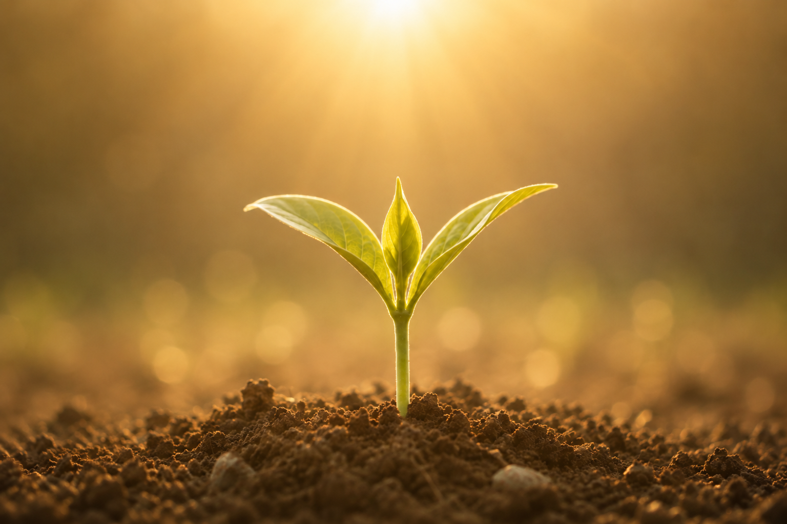 Sprouting plant in golden light