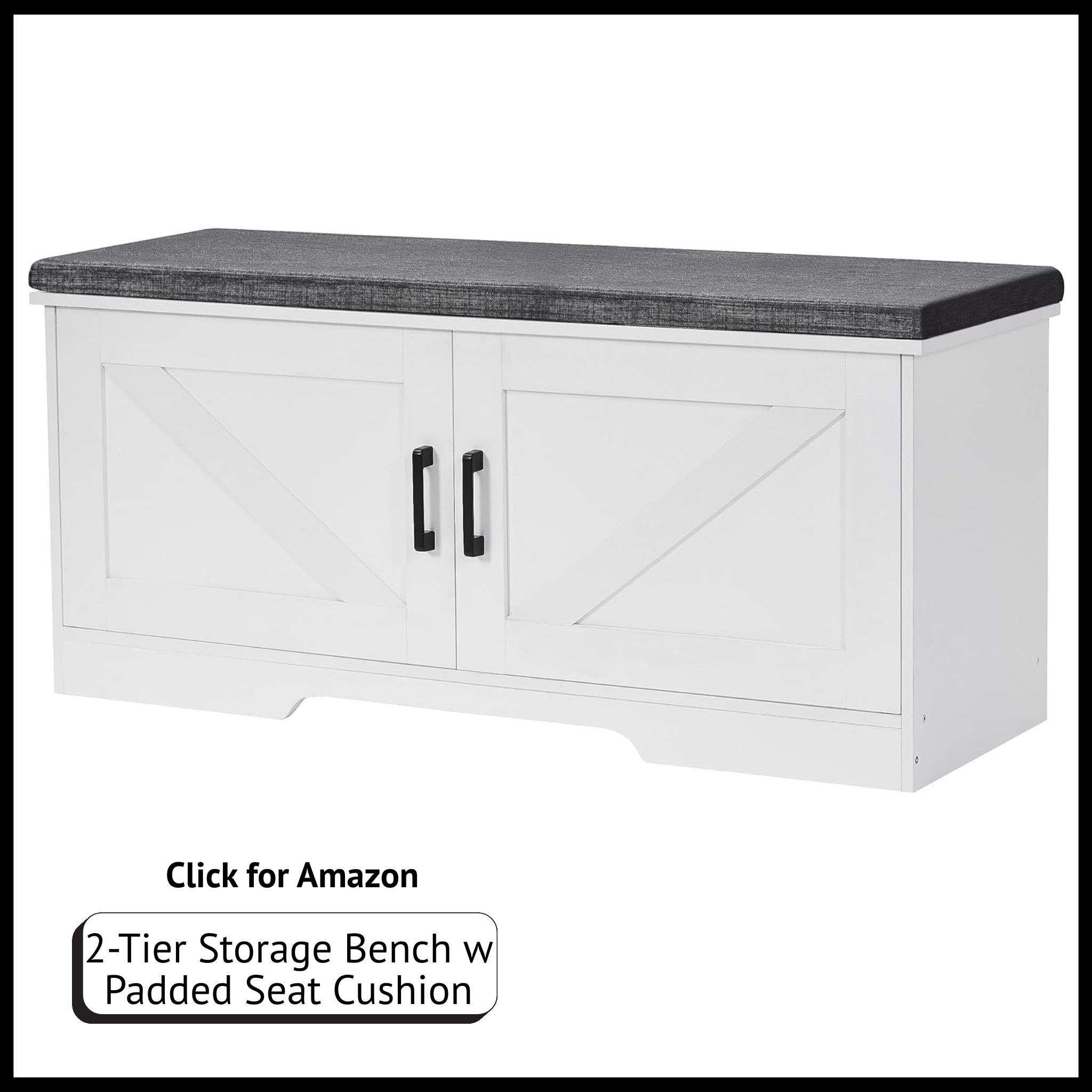 2-Tier Entryway Shoe Bench with Barn Doors and Padded Seat – Stylish Storage Solution for Shoes & Seating.