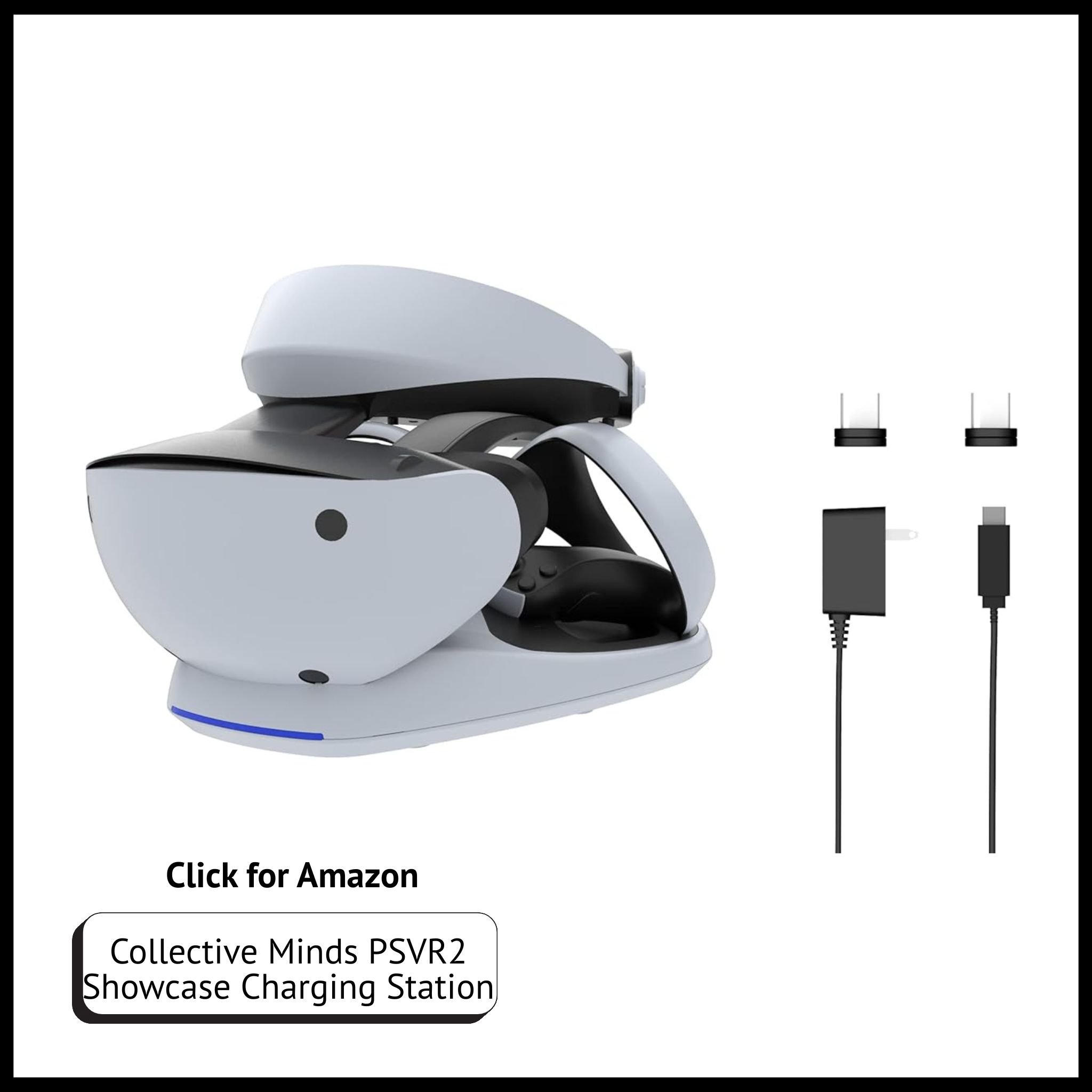 Collective Minds PSVR2 Showcase – Premium charging station and display stand for PSVR2 headset and Sense controllers.