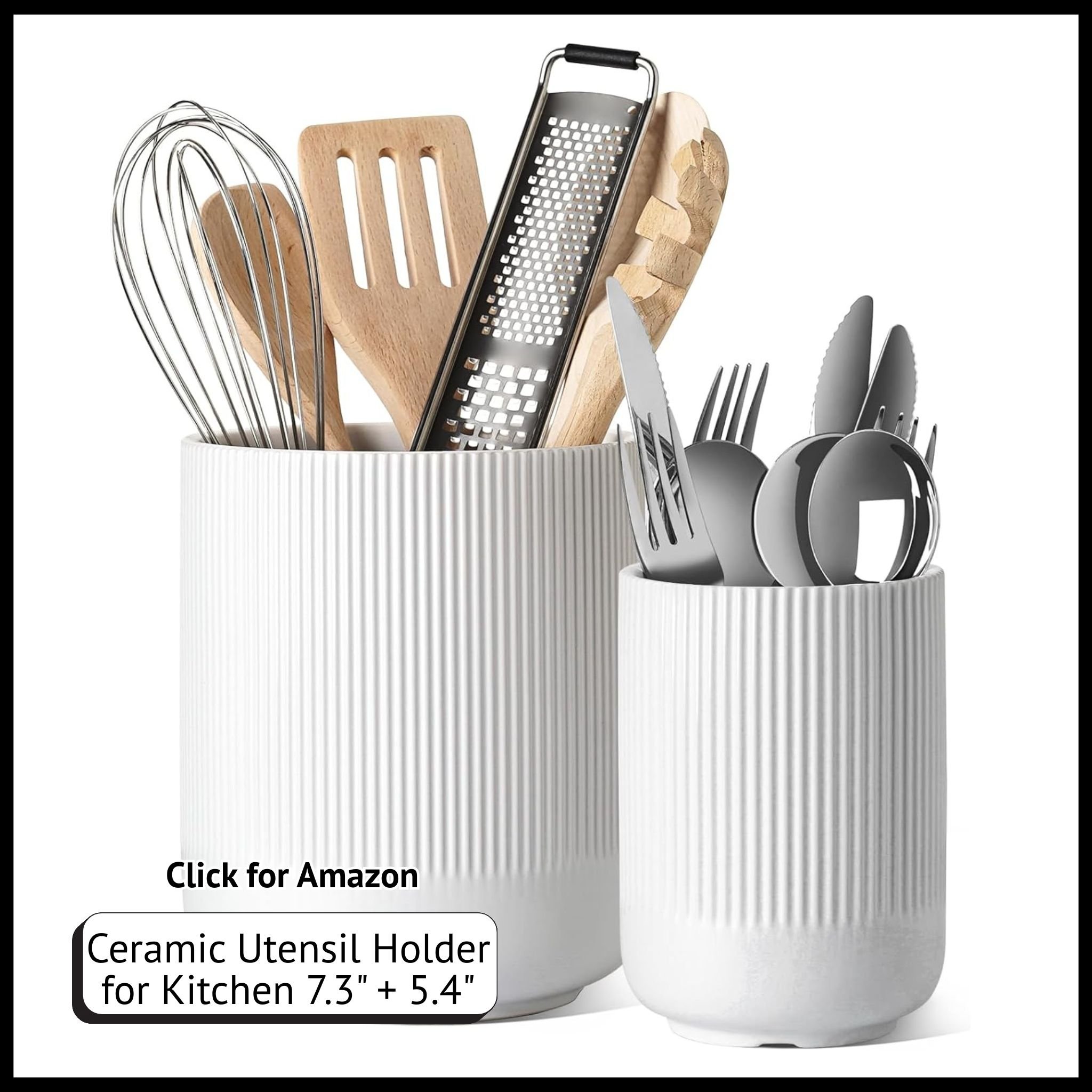 LE TAUCI 7.3in and 5.4in ceramic kitchen utensil holders, large countertop crocks for cooking tool storage