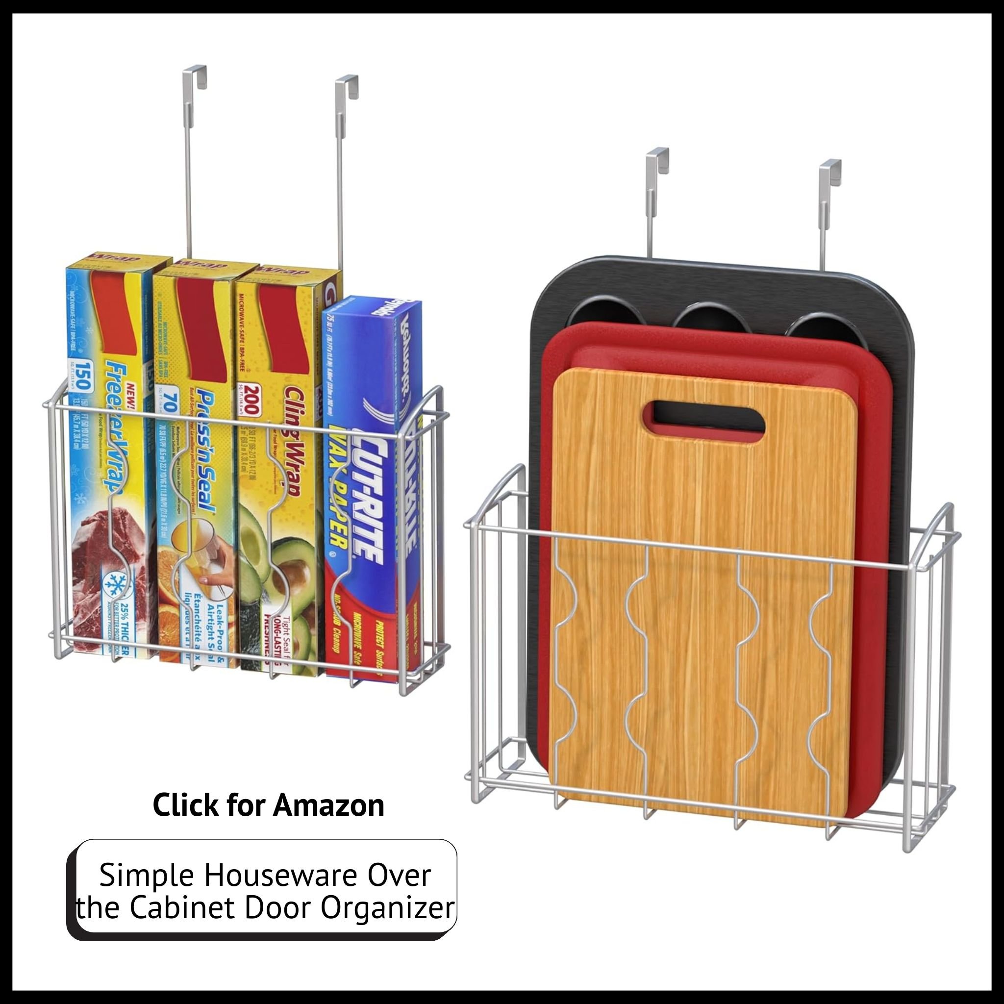 Simple Houseware 2-Pack Over Cabinet Door Organizer – Metal Storage Baskets for Kitchen or Bathroom, Easy No-Drill Mounting