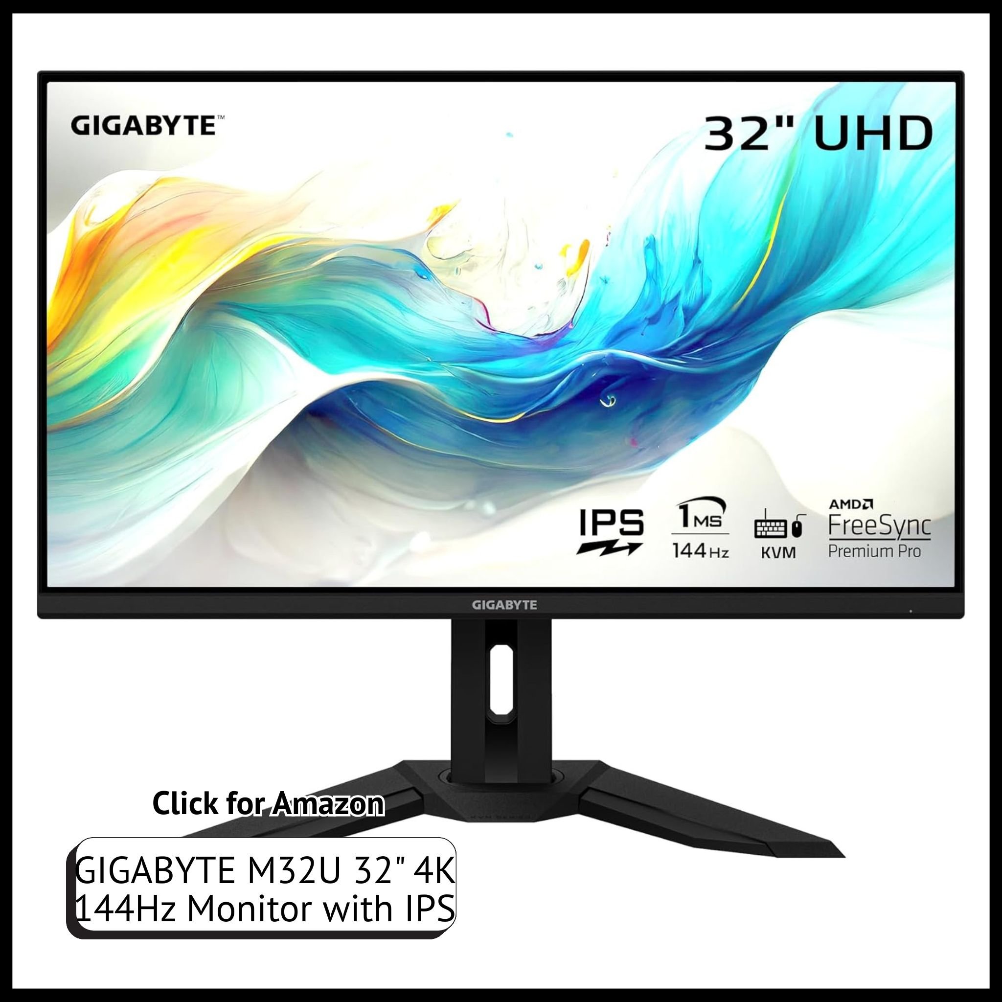 GIGABYTE M32U 32" 4K 144Hz Gaming Monitor with IPS panel and ultra-smooth refresh rate for console and PC gaming.