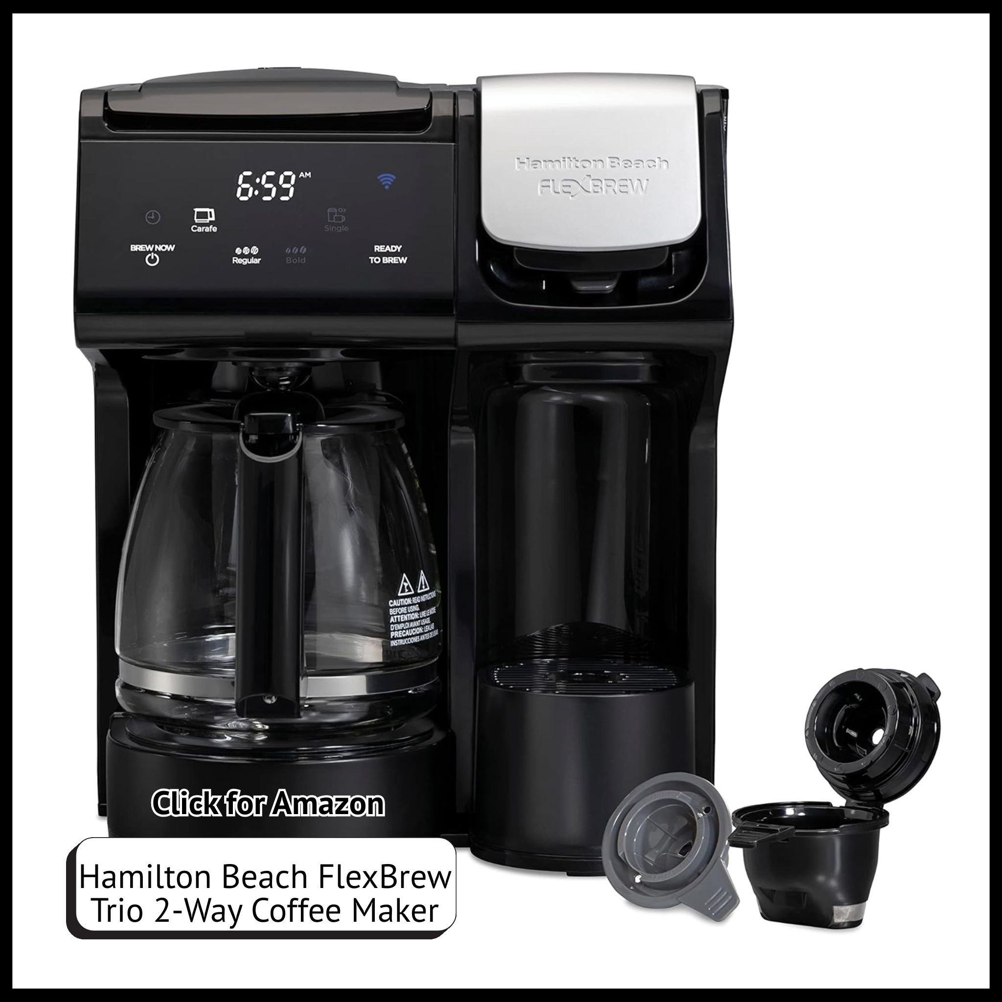 Hamilton Beach FlexBrew Trio – 2-way coffee maker for single serve pods or full 12-cup pots with flexible brewing modes.