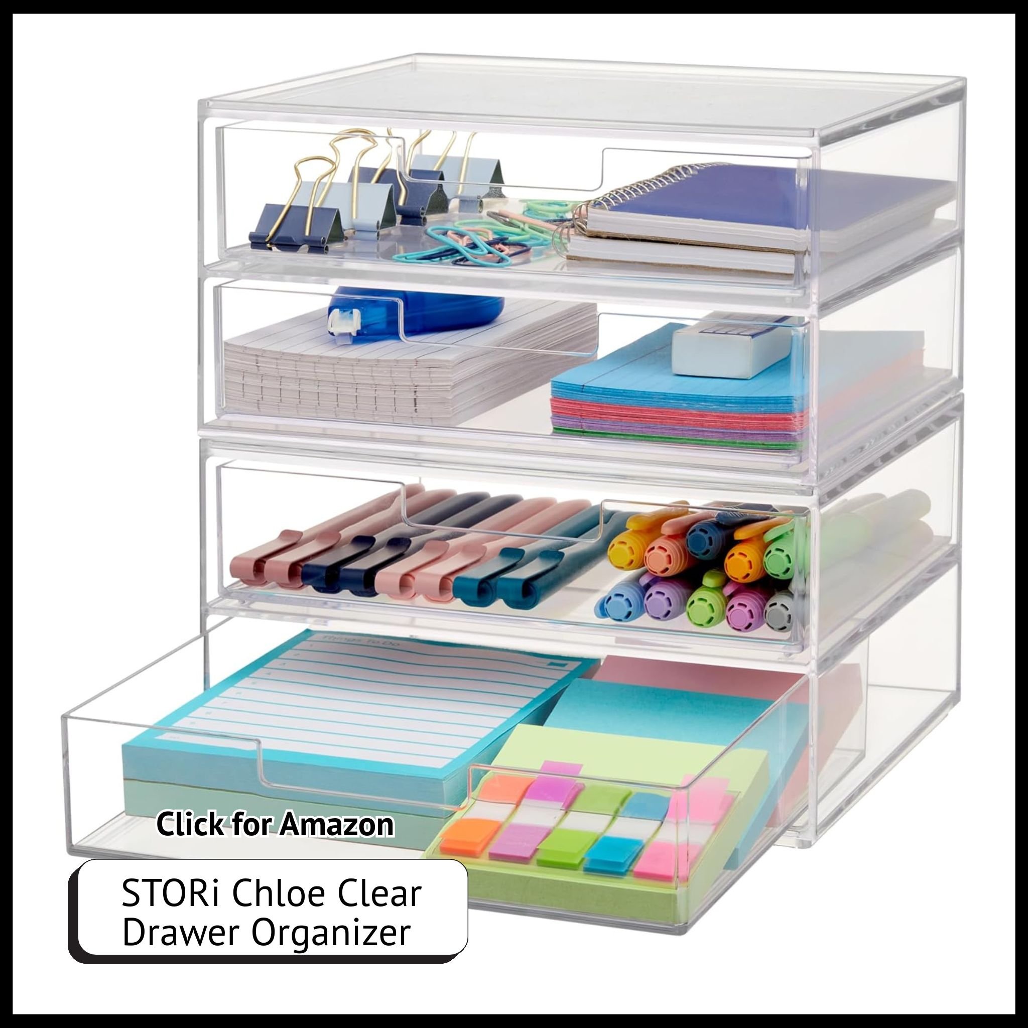 STORi Chloe clear drawer organizer with 4 wide drawers – compact storage for cosmetics, office, or bathroom essentials