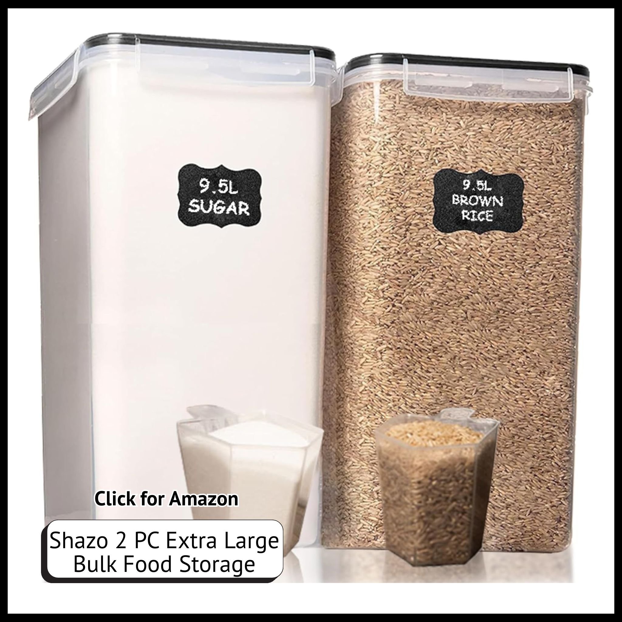 Shazo 2-Pack 9.5L Airtight Food Storage Containers – Extra Large Bins for Flour, Sugar, Rice, Cereal & Pasta