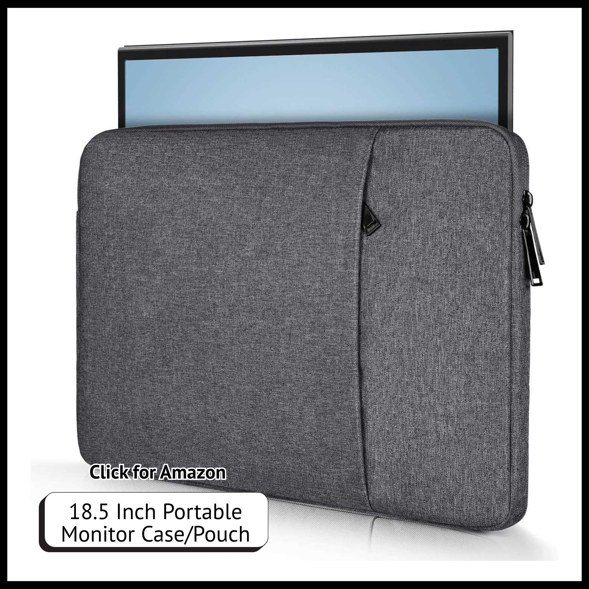 18.5-inch portable monitor sleeve, water-resistant with front pocket; fits most 18–18.5" displays, shockproof soft lining
