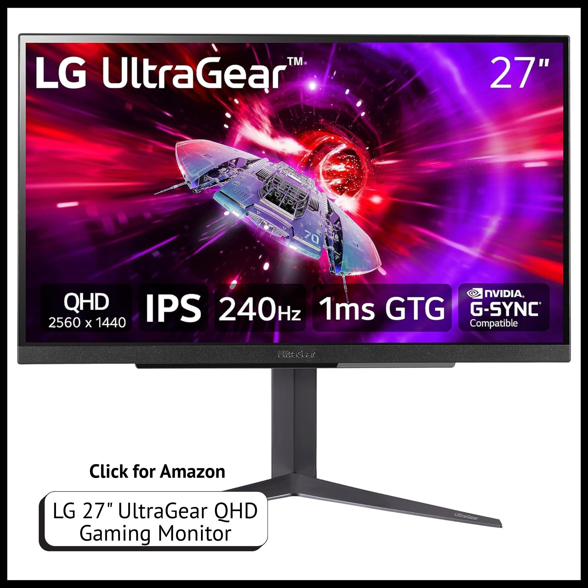 LG 27" UltraGear QHD gaming monitor – 240Hz refresh, 1ms response, HDR 400, VESA mount, and ultra-smooth gameplay.