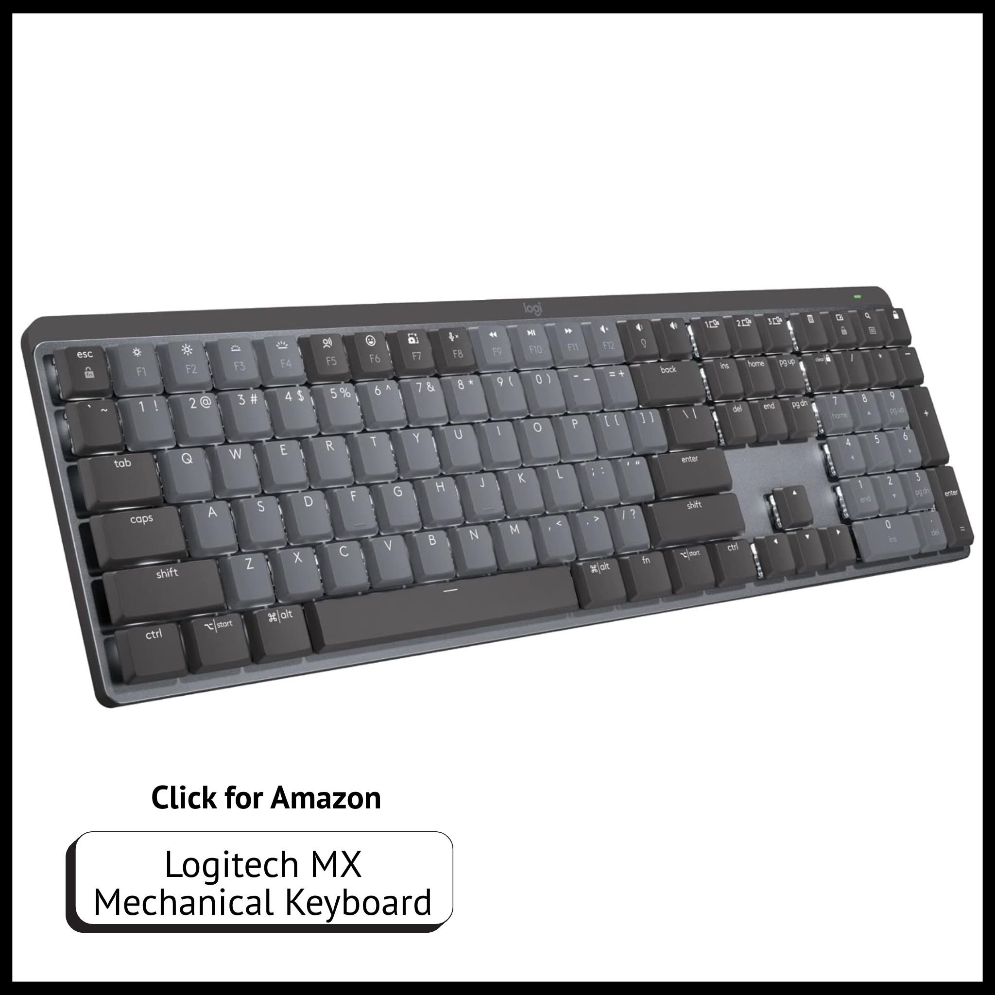 Logitech MX Mechanical Wireless Keyboard – clicky switches, illuminated keys, and premium performance for work or gaming.