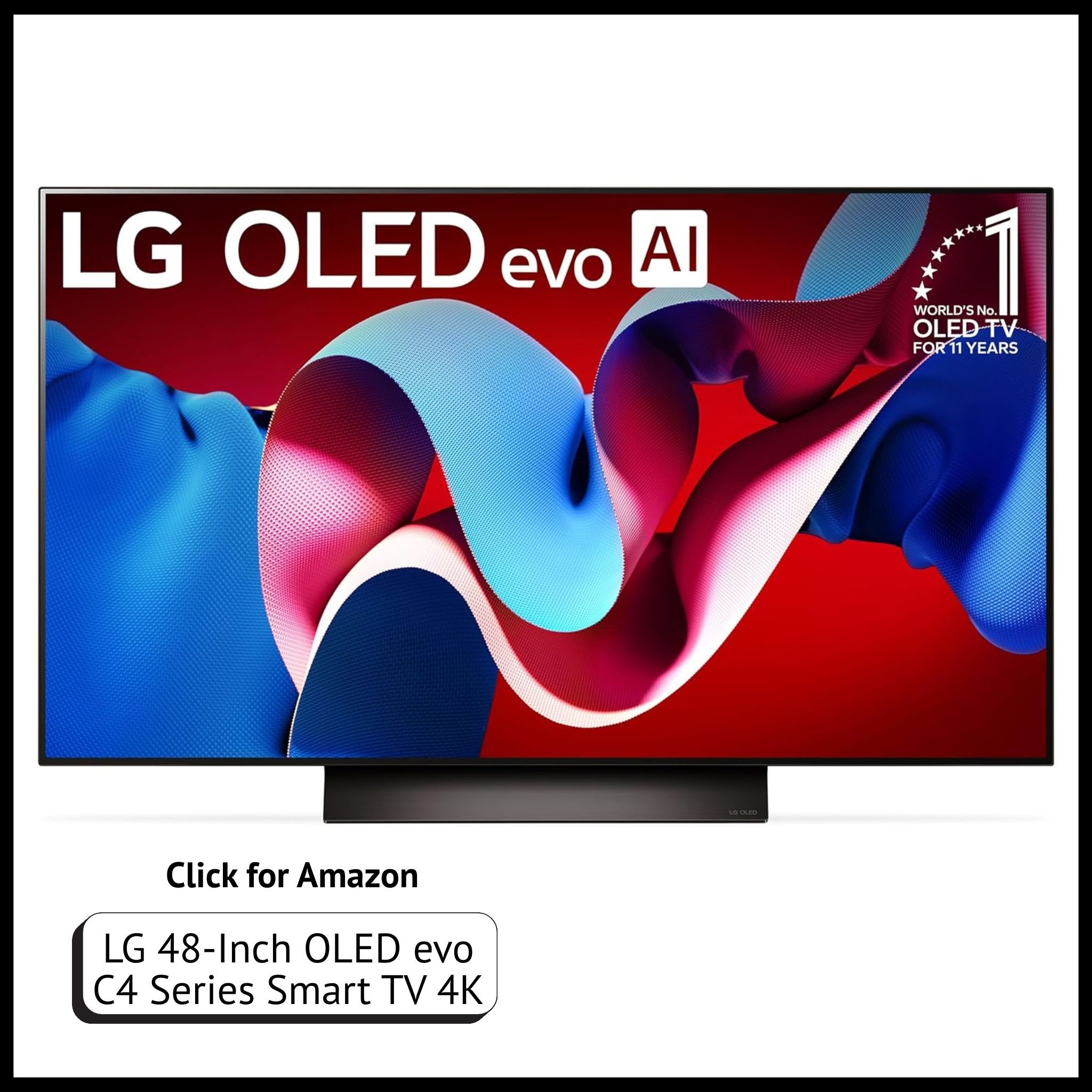 LG 48-Inch OLED evo C4 Smart TV – 4K flat screen with advanced processor, stunning picture quality, Magic Remote included.