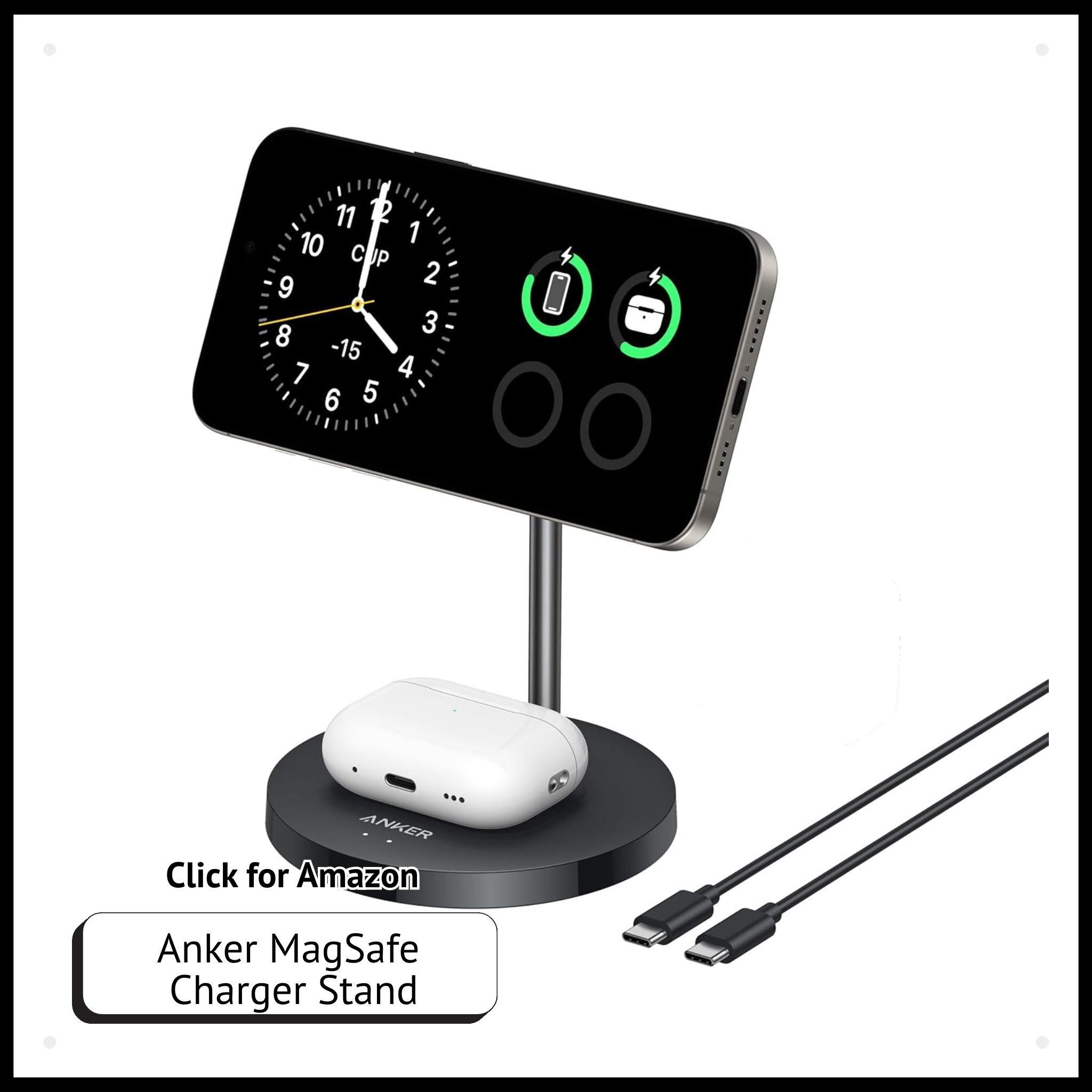 Anker MagGo 2-in-1 MagSafe charger stand – 15W Qi2 wireless charging station for iPhone 16 and AirPods.