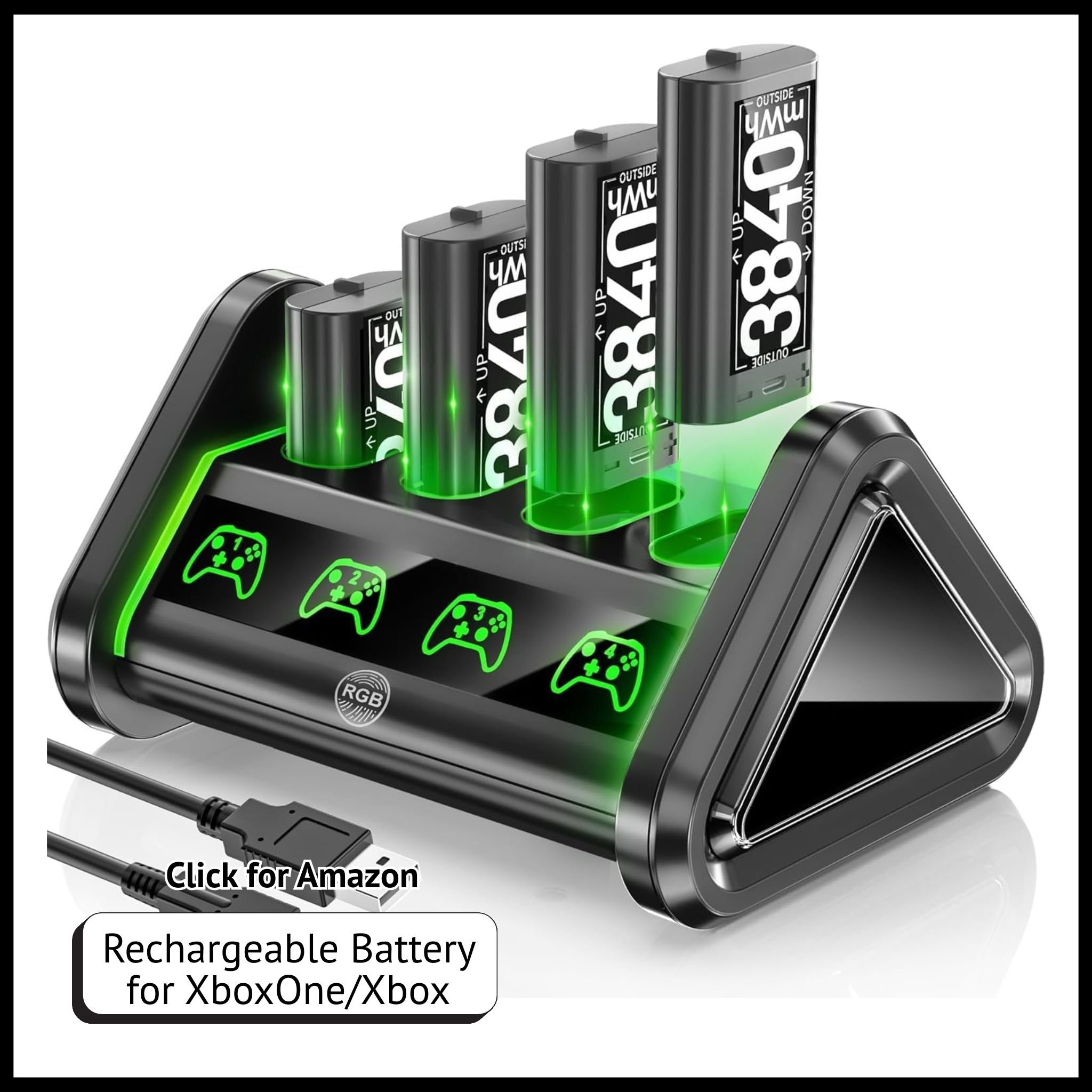 Rechargeable Battery Pack for Xbox One & Series X|S – Includes 4 × 3840mWh batteries for long-lasting gaming power.