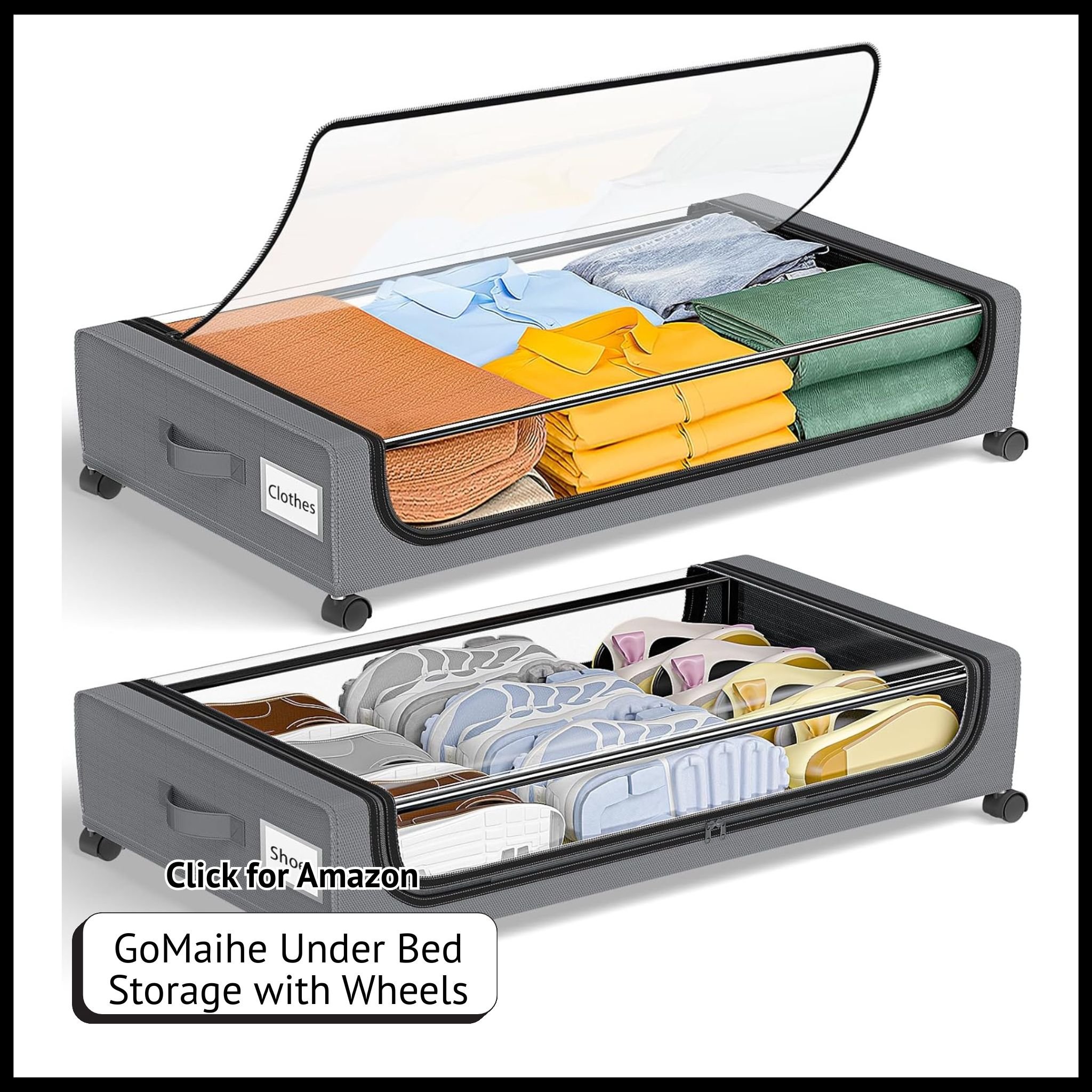 Rolling under bed storage bins with lids – XXL wheeled containers for organizing clothes and shoes in dorms or bedrooms