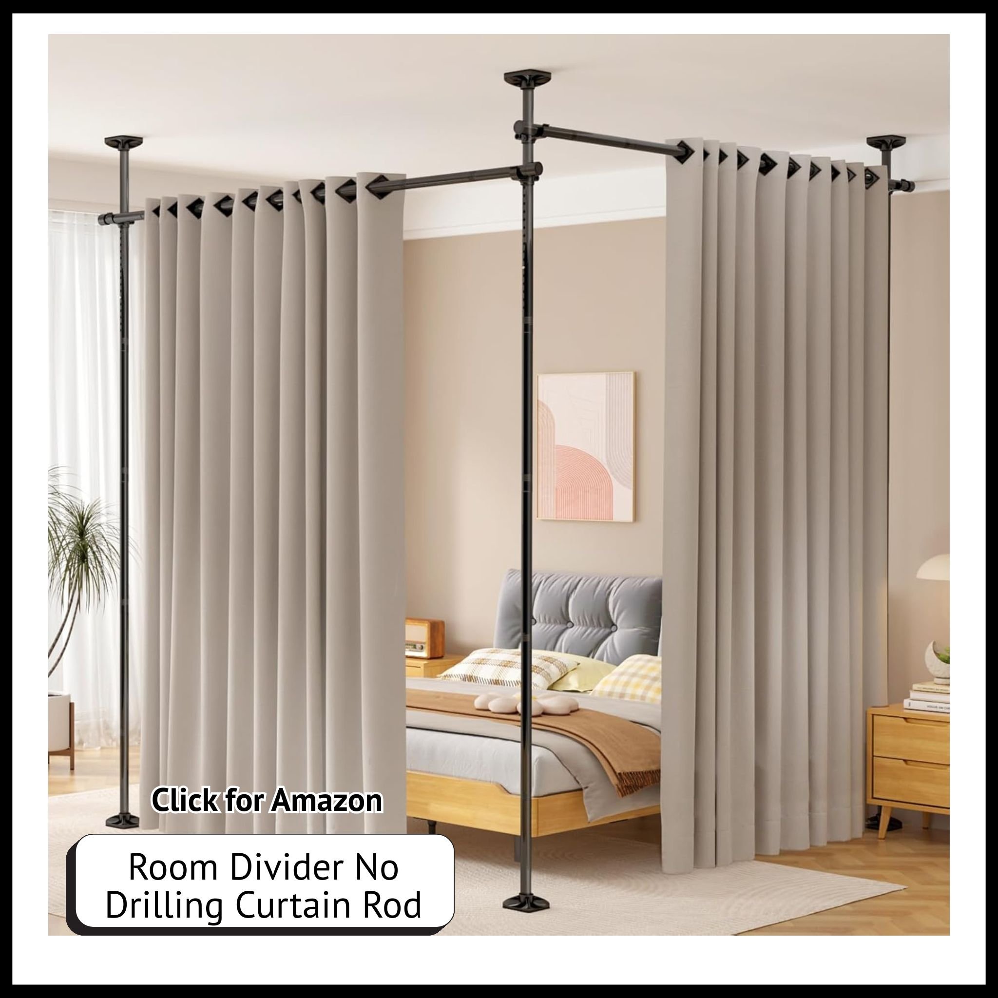 No-drill curtain rod room divider – easy wall-mounted solution for privacy and space separation in shared rooms.