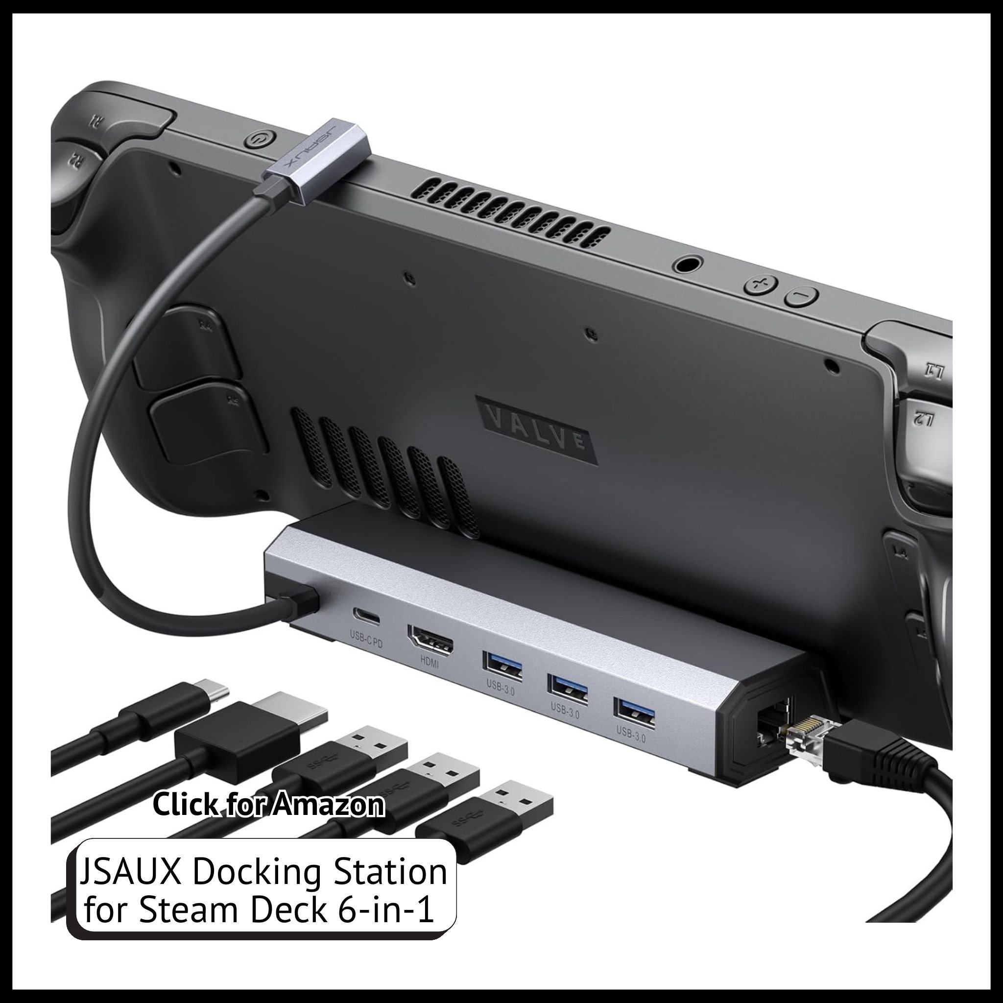 JSAUX 6-in-1 Docking Station for Steam Deck/ROG Ally – HDMI 4K@60Hz, USB-C Charging, USB-A Ports, Compact Design.
