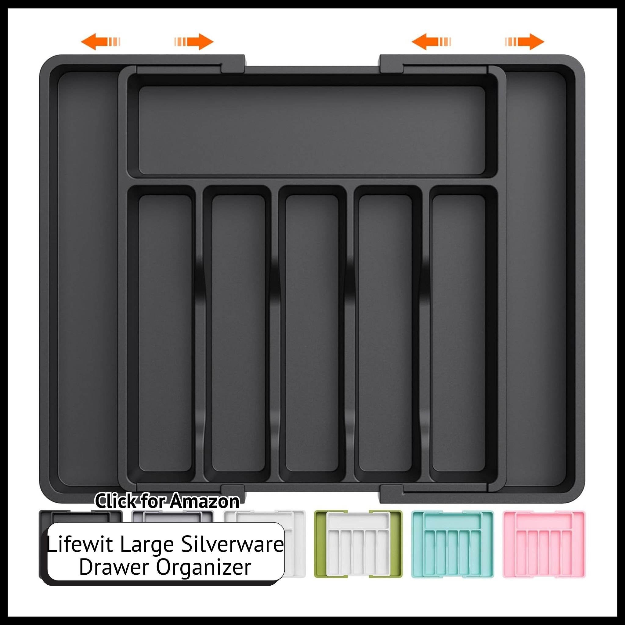 Lifewit Large Expandable Silverware Organizer – BPA-Free Utensil Tray for Flatware and Kitchen Drawer Storage.