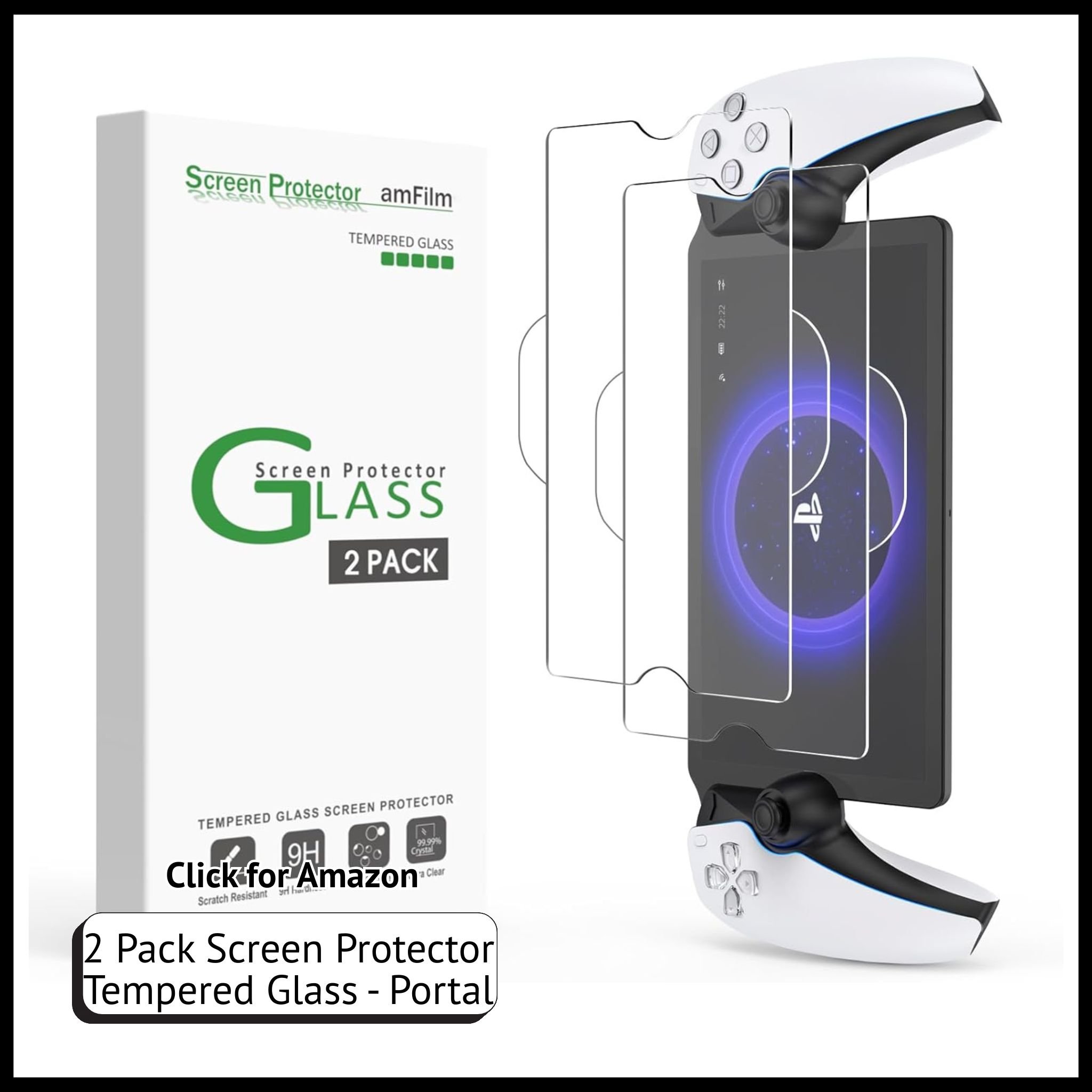 amFilm 2-pack tempered glass screen protectors for PlayStation Portal – 8" anti-scratch HD glass with easy installation kit