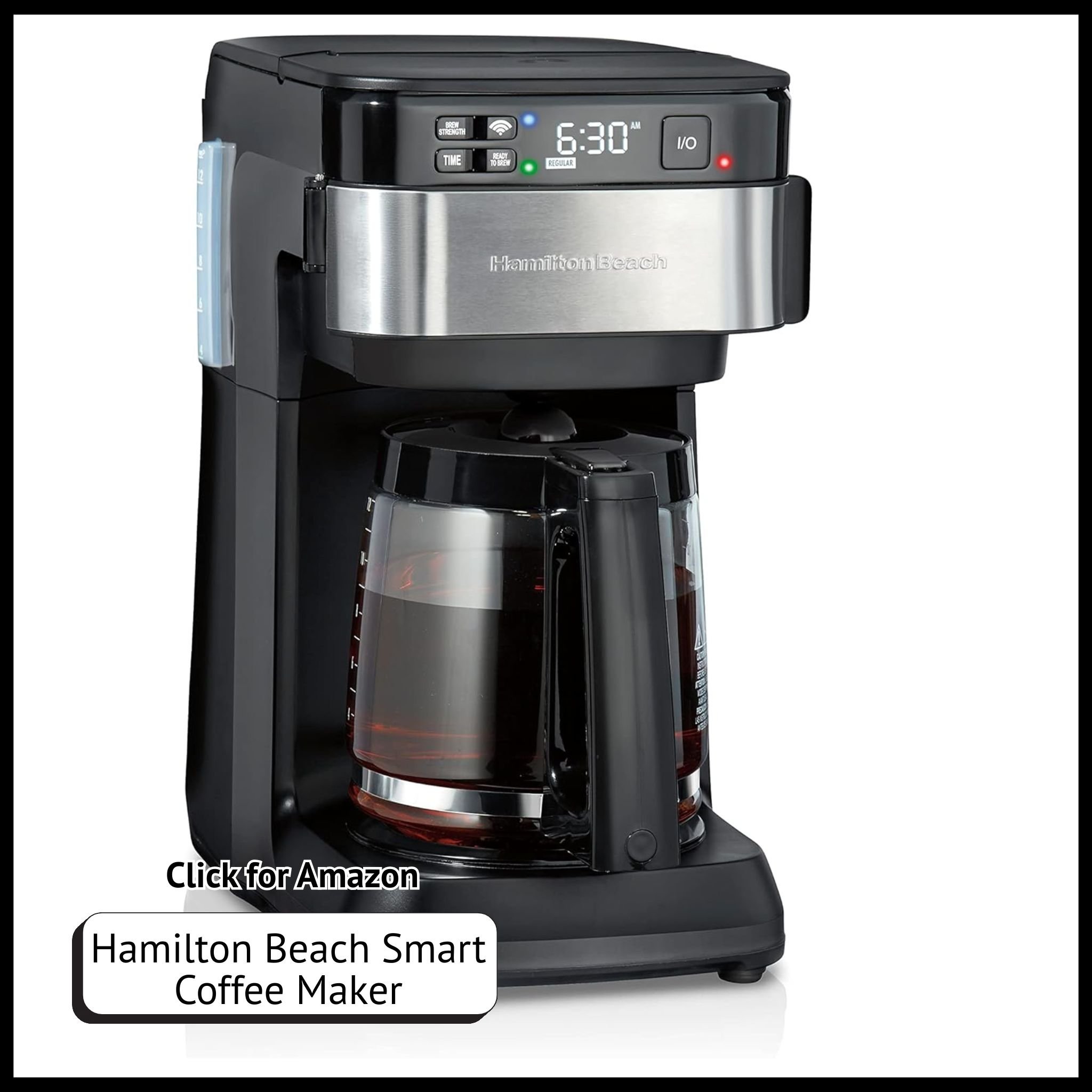 Hamilton Beach Alexa-compatible smart coffee maker – voice-controlled brewing with auto start and easy scheduling.
