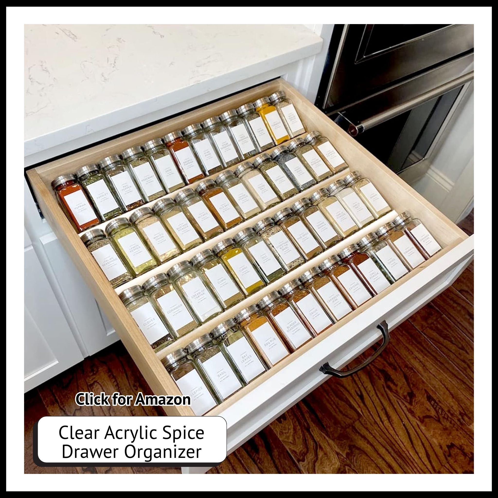 Clear Acrylic Spice Drawer Organizer, 4-Tier – 2-Pack Expandable from 13" to 26" for Kitchen Seasoning Storage.