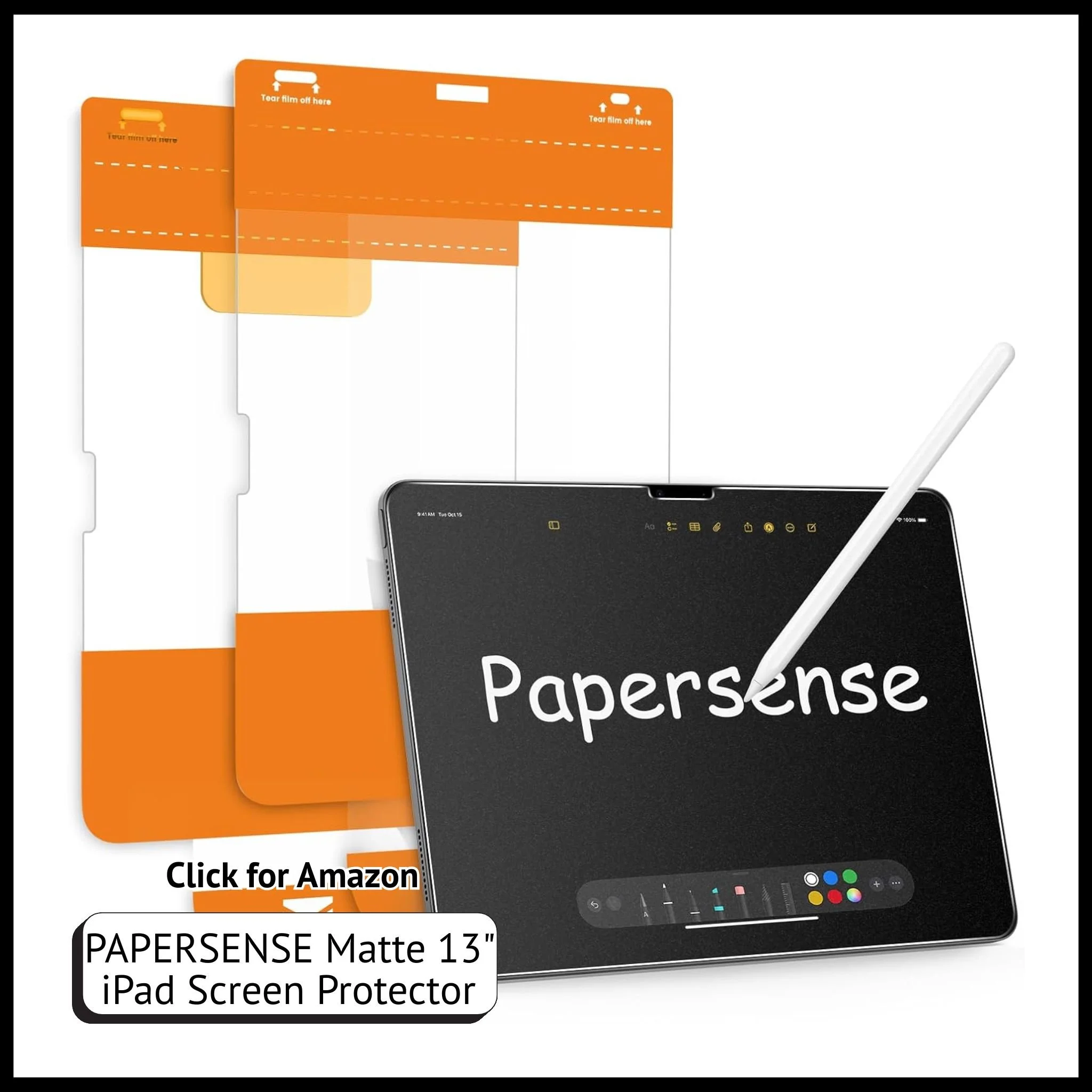 PAPERSENSE matte iPad Pro 13 screen protector 2024, anti-glare tempered glass with Apple Pencil support, 2 pack.