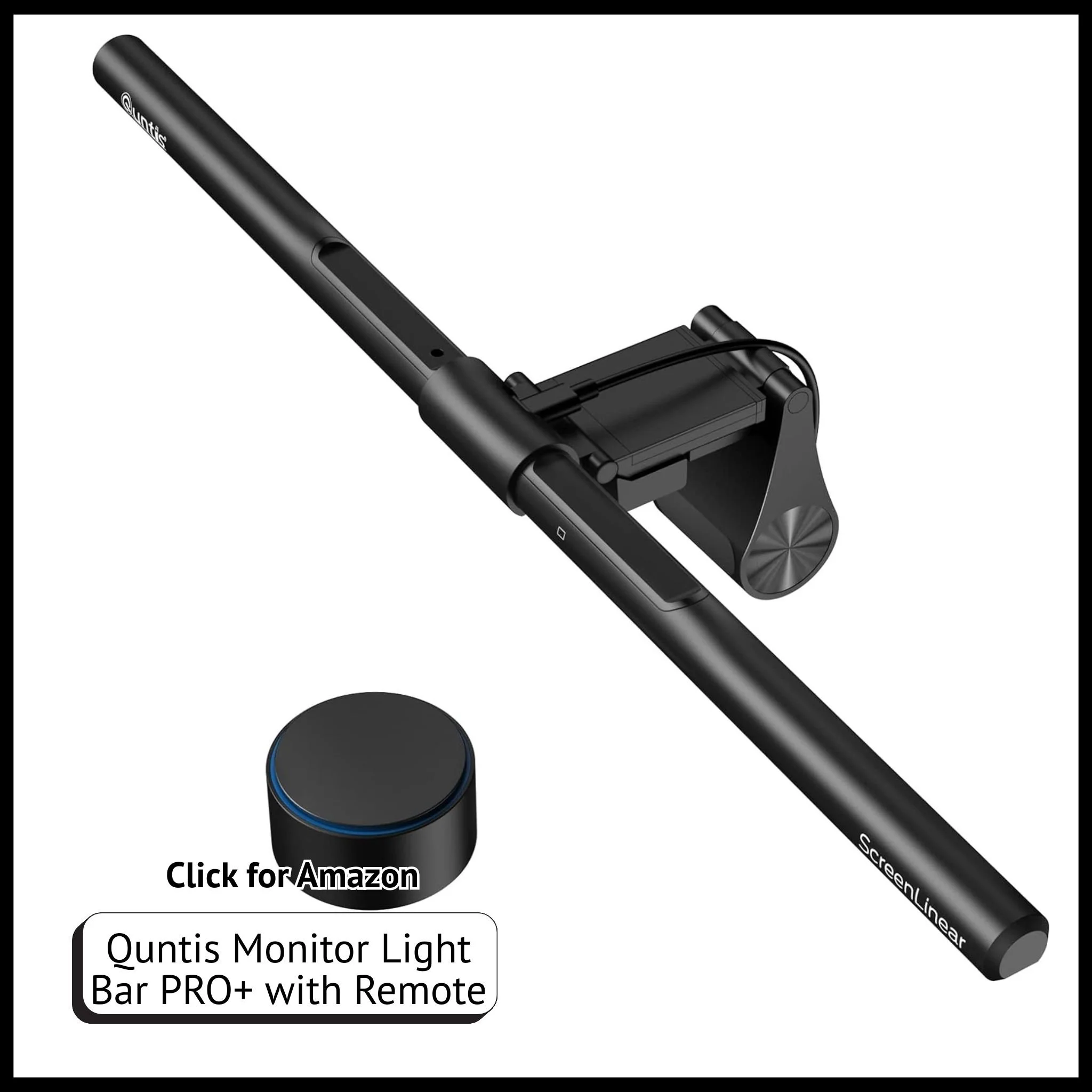 Quntis Monitor Light Bar PRO+ with remote, dimmable USB screen lamp for curved or flat monitors and eye-care lighting.