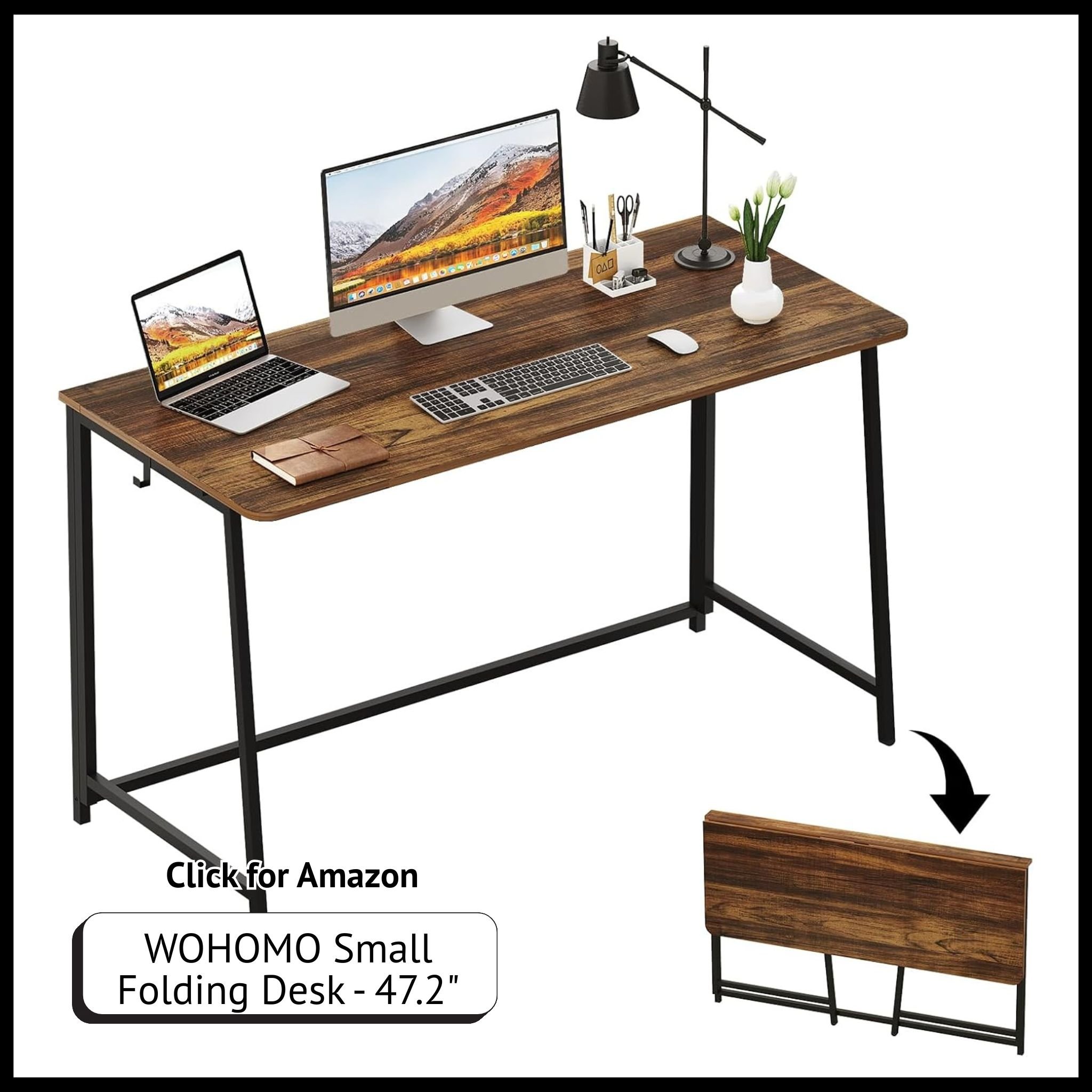 WOHOMO folding desk – 47-inch small foldable table for compact home office, dorm, or study areas.
