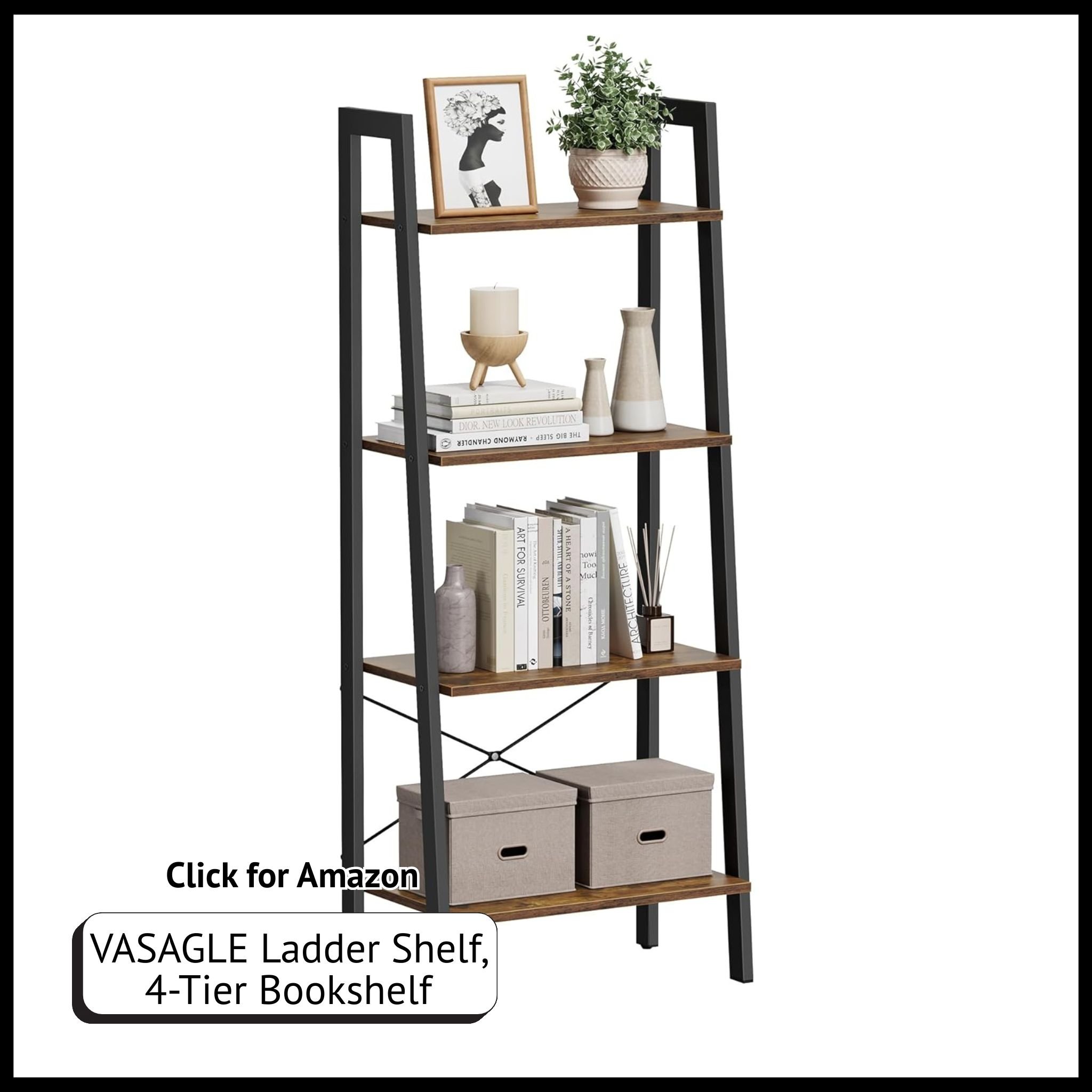 VASAGLE 4-tier ladder bookshelf – modern industrial storage rack with steel frame for books, plants, and home decor