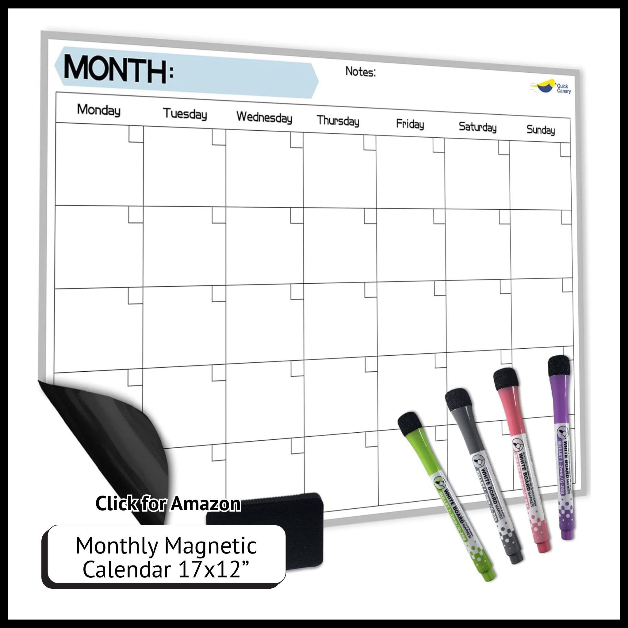 Monthly magnetic fridge calendar – 17x12” dry erase board for scheduling, planning, and family organization.
