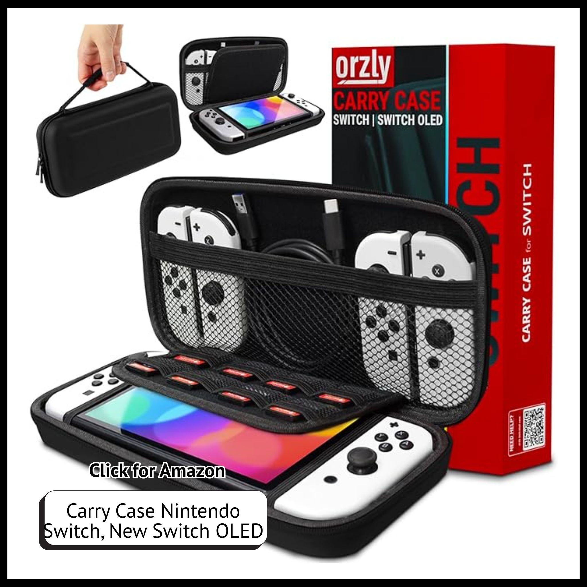 Orzly hard shell travel case for Nintendo Switch/Switch OLED, EVA protection with game slots and accessory pocket