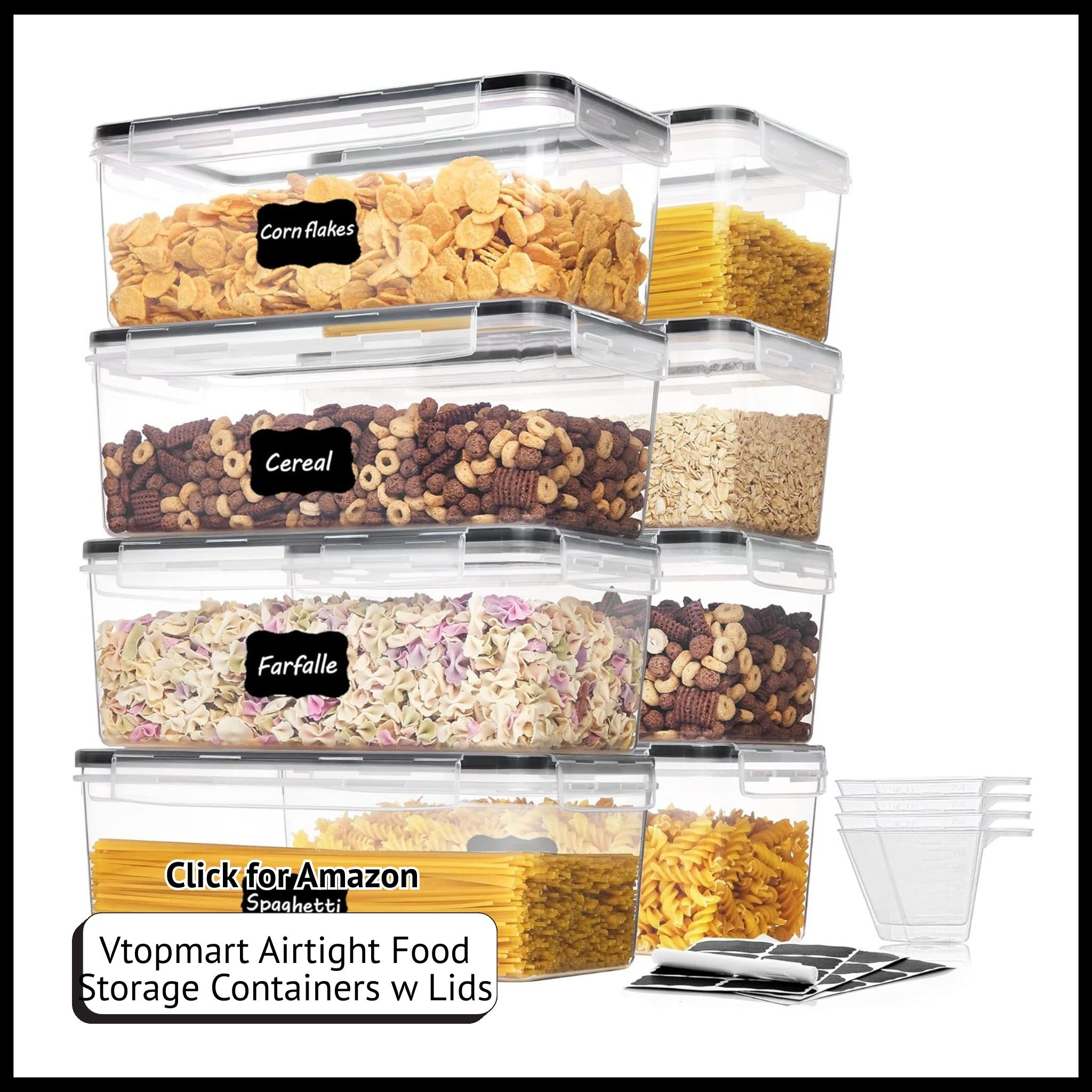 Vtopmart 8-Pack Airtight Food Storage Containers with Lids – 3.2L Kitchen Pantry Organizer Set