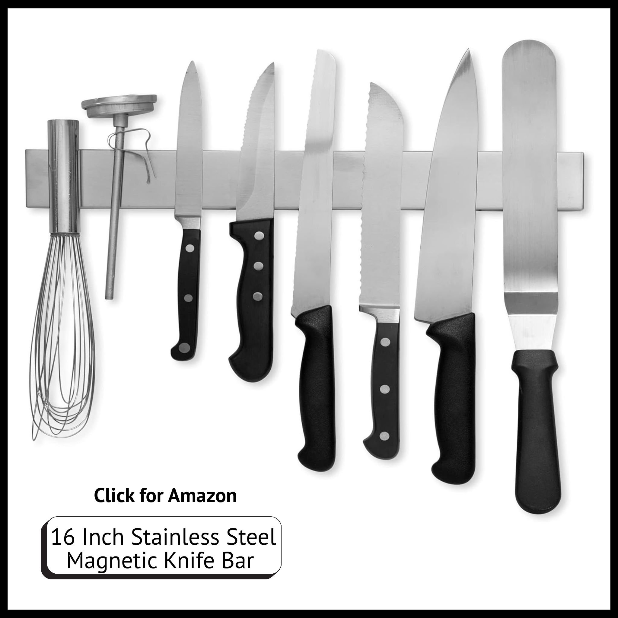 16" Stainless Steel Magnetic Knife Bar – Modern Wall-Mounted Strip for Safe Kitchen Knife Storage