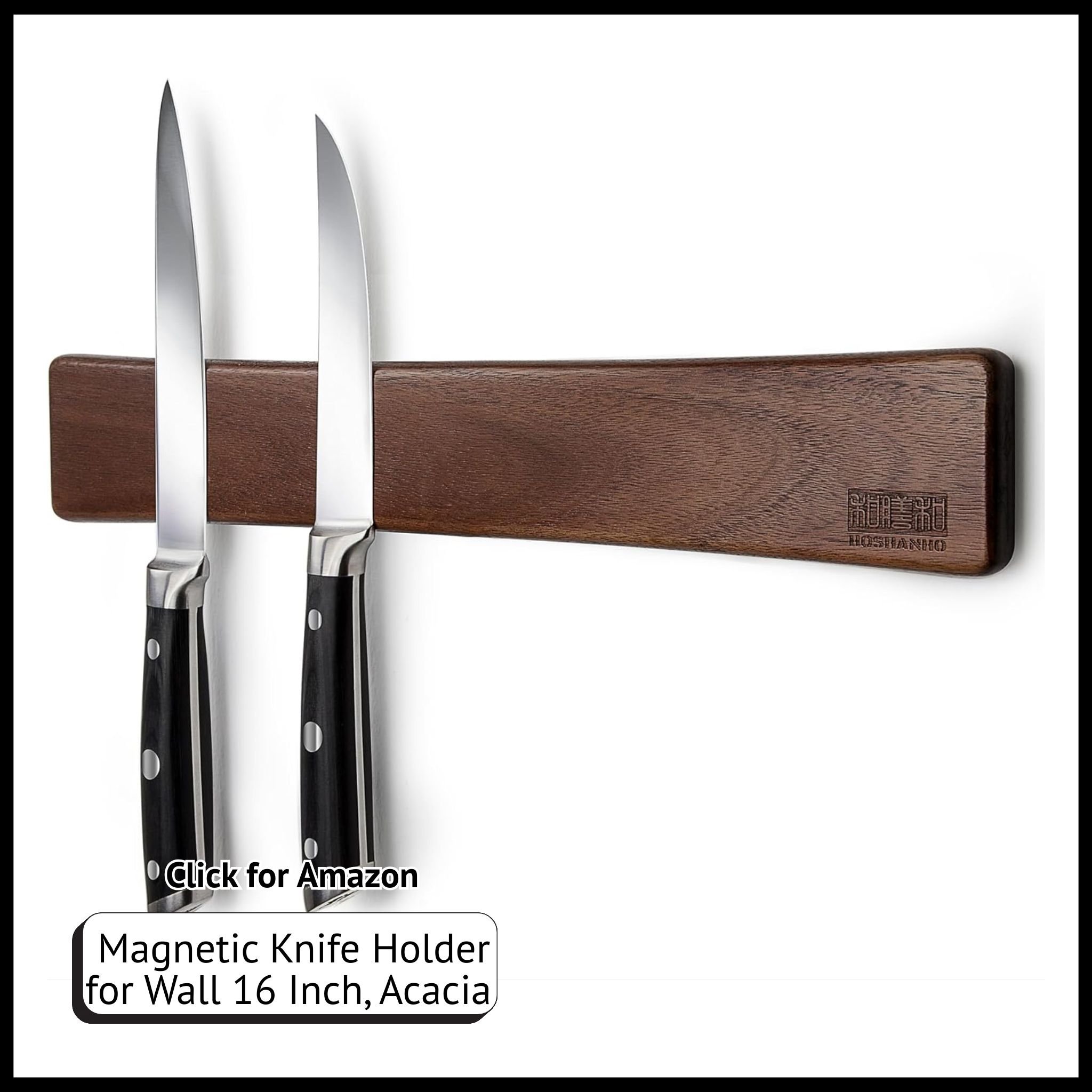 16" Magnetic Knife Holder for Wall – Acacia Wood Strip for Kitchen Storage & Knife Organization