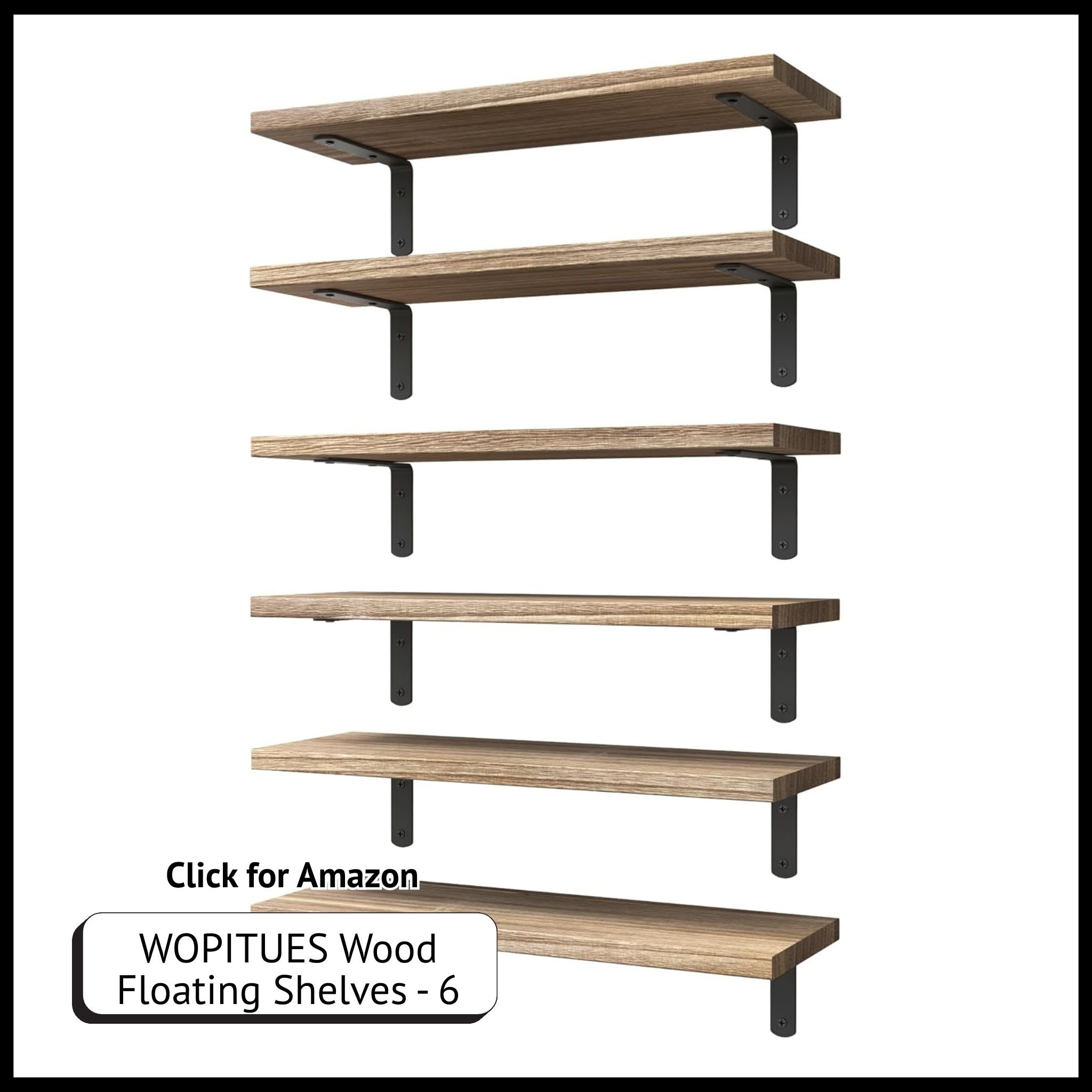 Wood floating shelves set of 6 – rustic wall-mounted shelves for farmhouse-style bedroom, bathroom, or living room décor