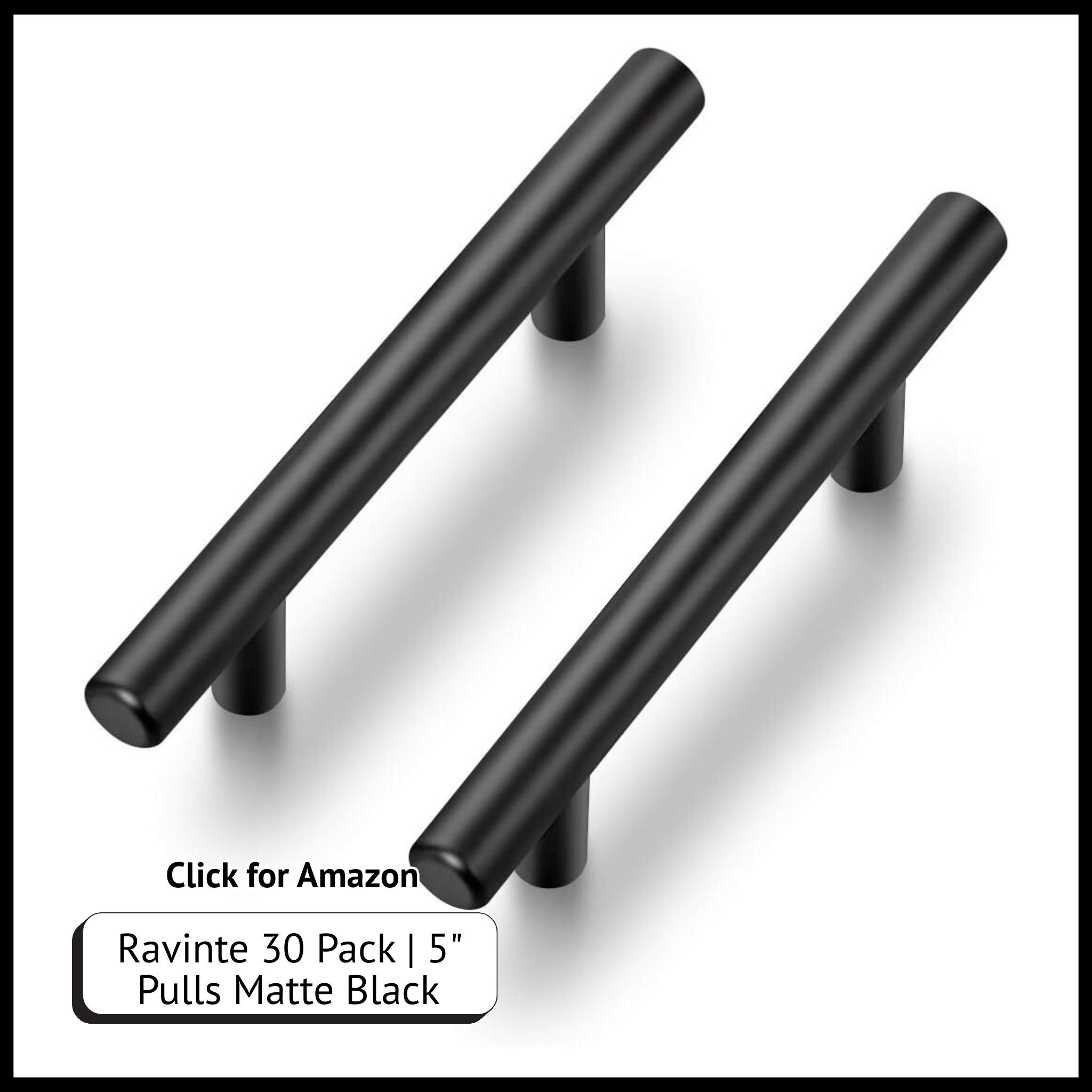 Ravinte 30 Pack 5" Cabinet Pulls – Matte Black Stainless Steel Drawer Handles for Kitchen Cabinets