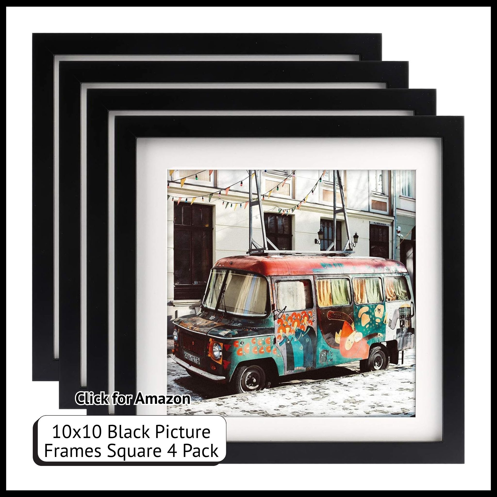 4-pack 10x10 black wood picture frames – classic square design for wall mounting or tabletop display in home or office décor