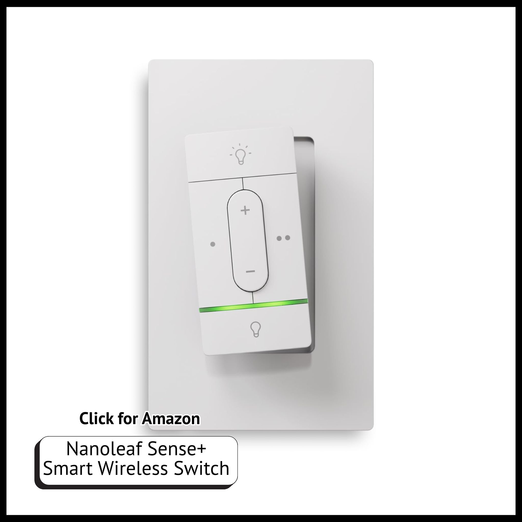 Sense+ smart wireless switch with motion and daylight sensors for automated lighting and energy-efficient smart home use.