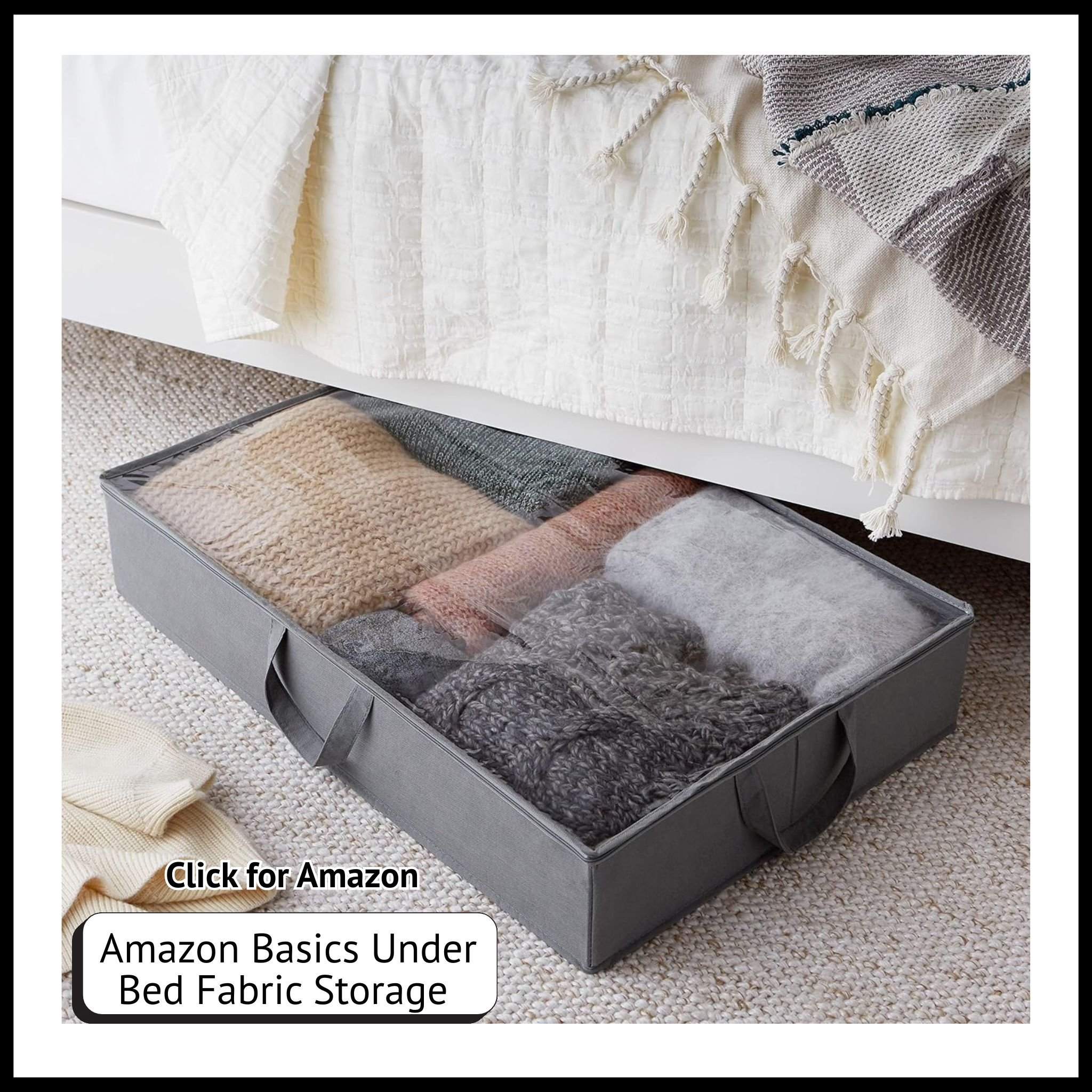 Amazon Basics fabric under bed storage bags with zipper, clear window, and handles – ideal for blankets and seasonal clothing