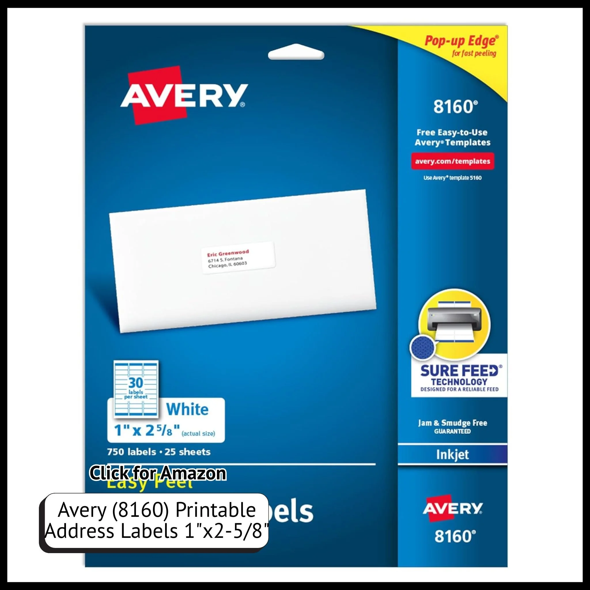 Avery Easy Peel printable address labels 1x2.6 inch white, 750 pack for mailing and shipping.