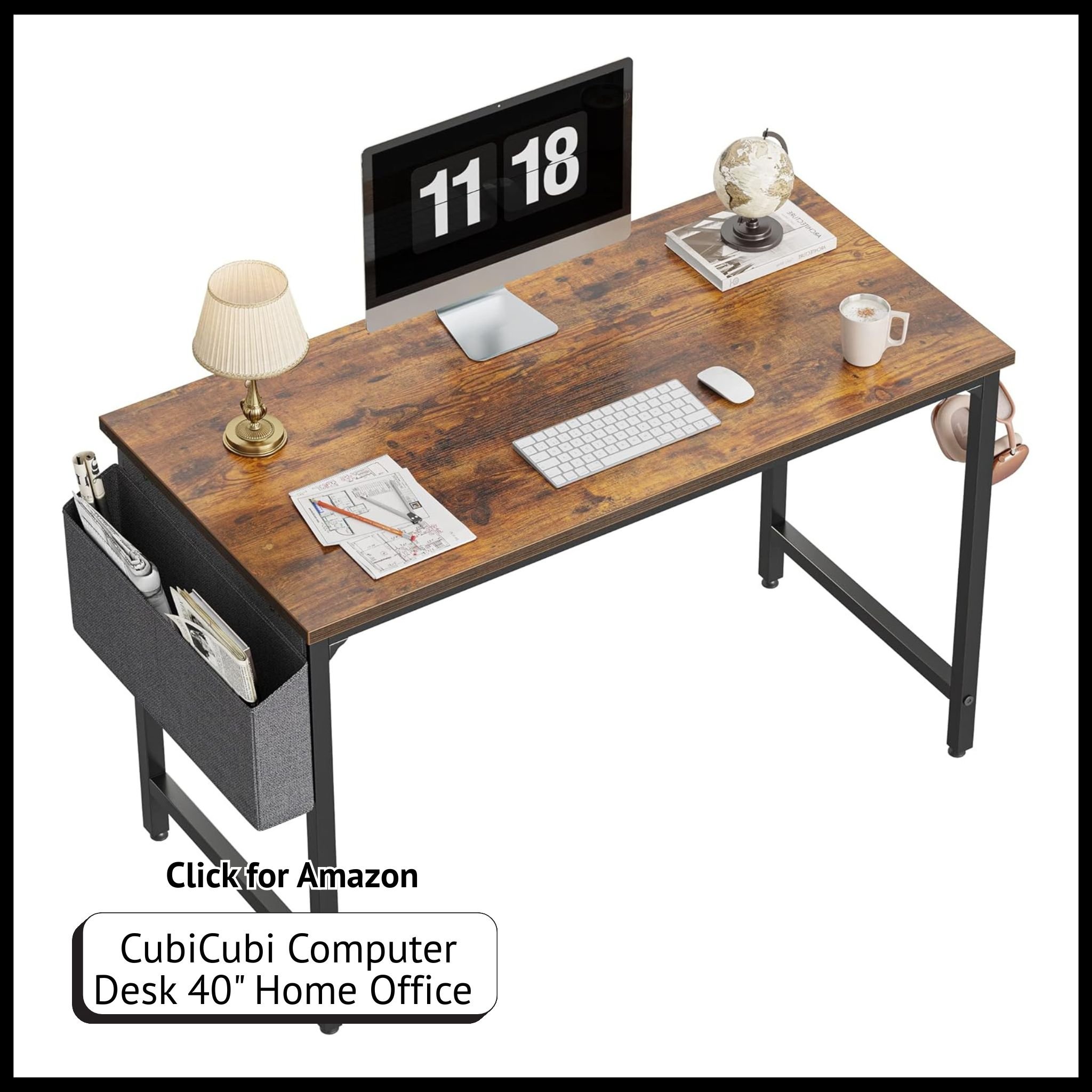 CubiCubi 40" small computer desk – minimalist home office writing desk with sturdy metal frame for compact spaces