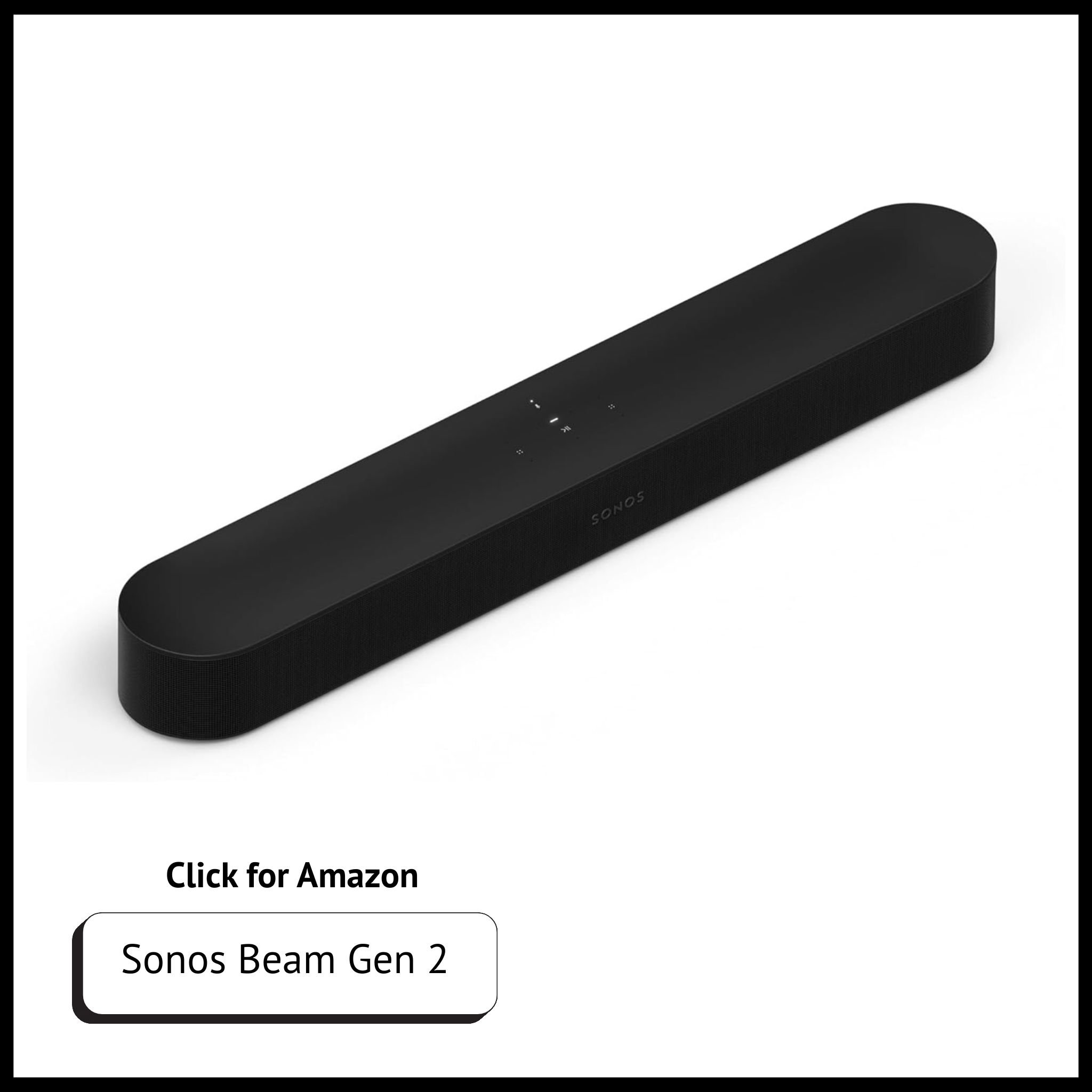 Sonos Beam Gen 2 black soundbar with Dolby Atmos, rich surround sound, voice control, and smart home compatibility.