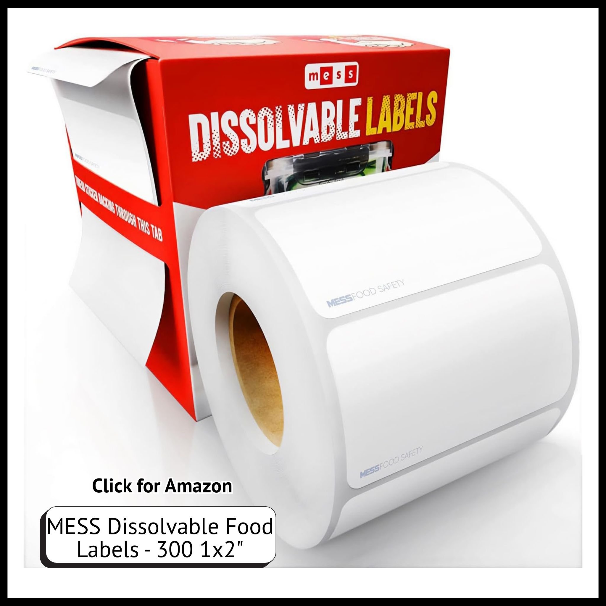 MESS dissolvable food labels – 300 pack of 1x2” mason jar labels that dissolve in 30 seconds for easy kitchen organization.