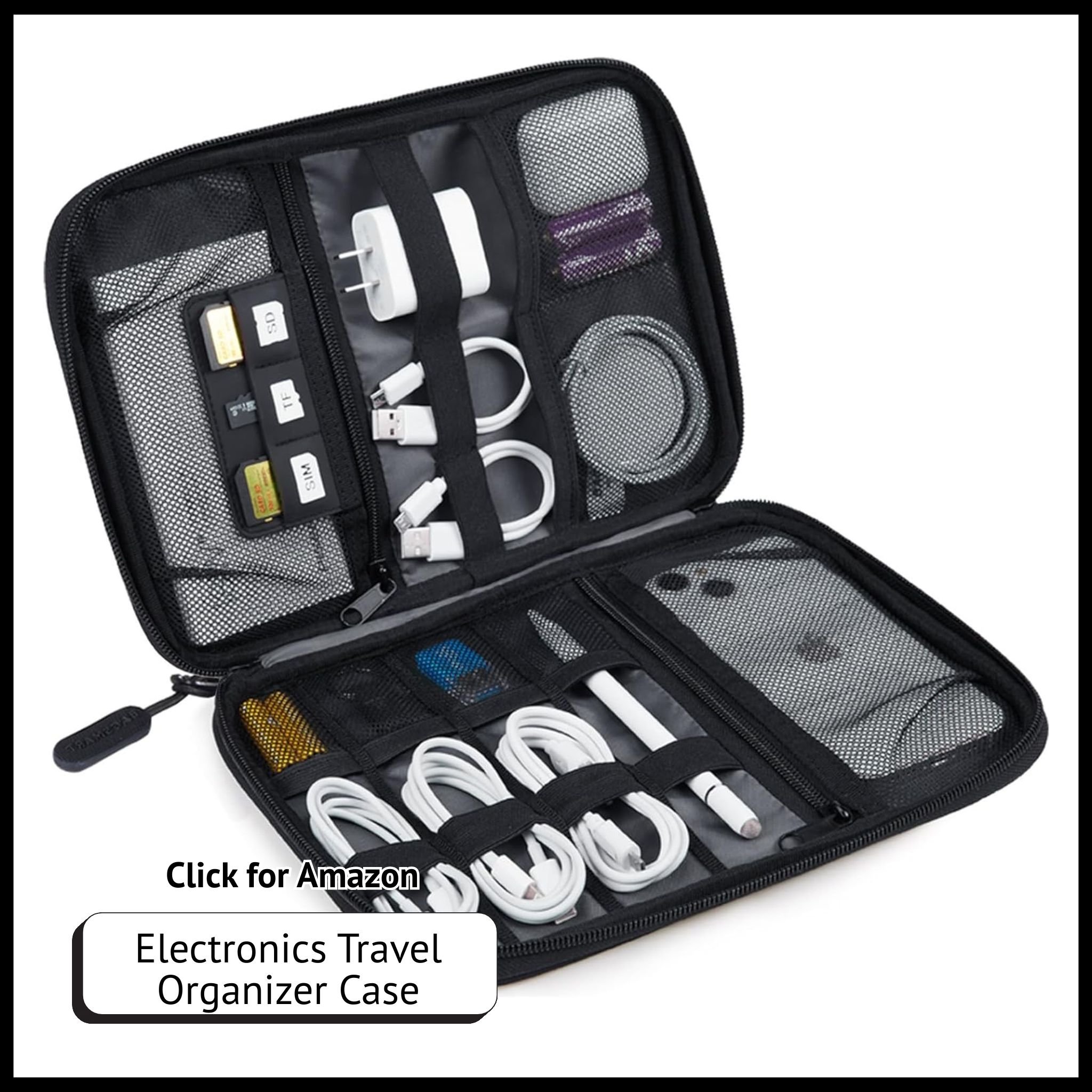 BAGSMART electronics organizer case, water-resistant with double-layer design; holds cords, chargers, and tech accessories