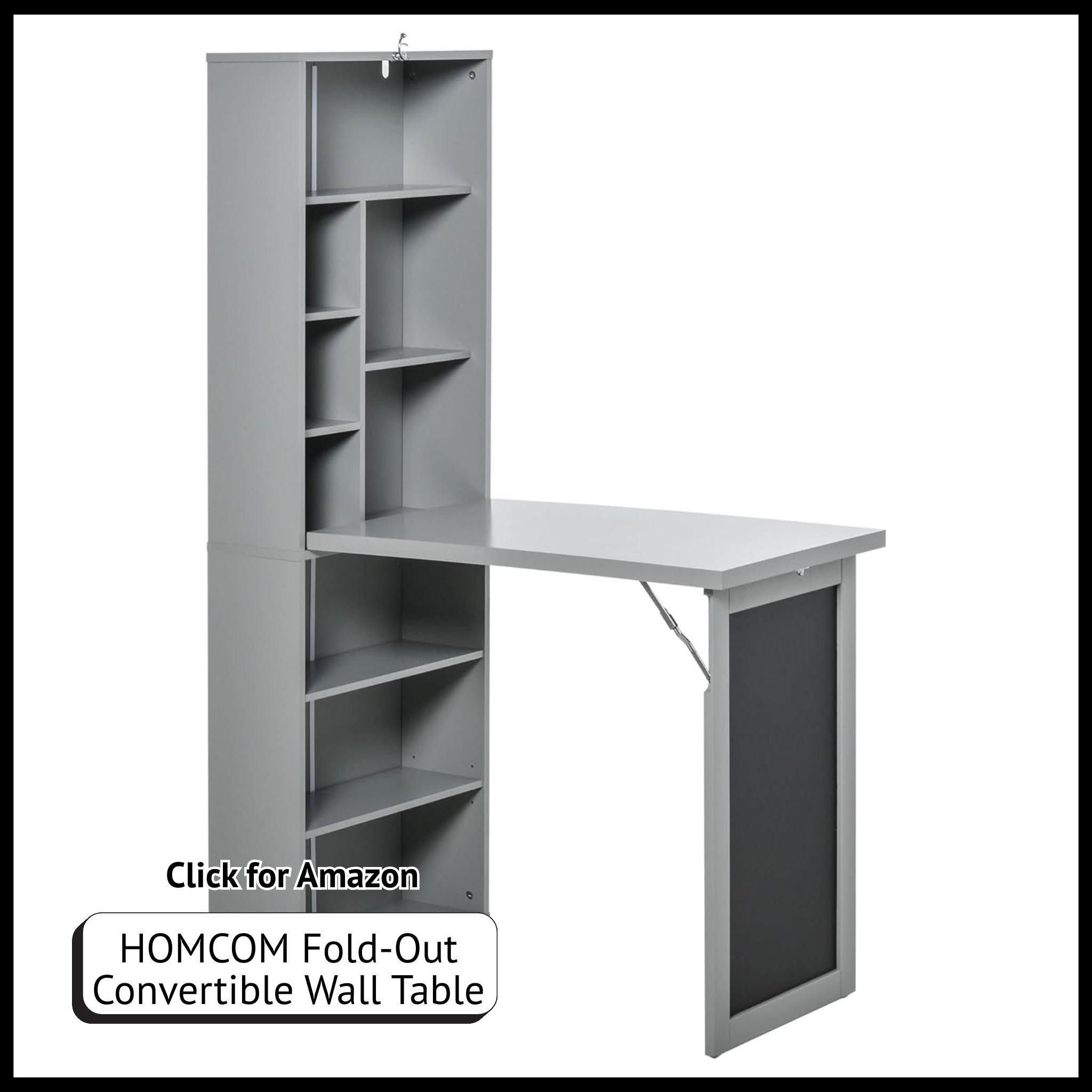HOMCOM wall-mounted convertible desk – fold-out writing table with blackboard, shelves, and compact home office storage