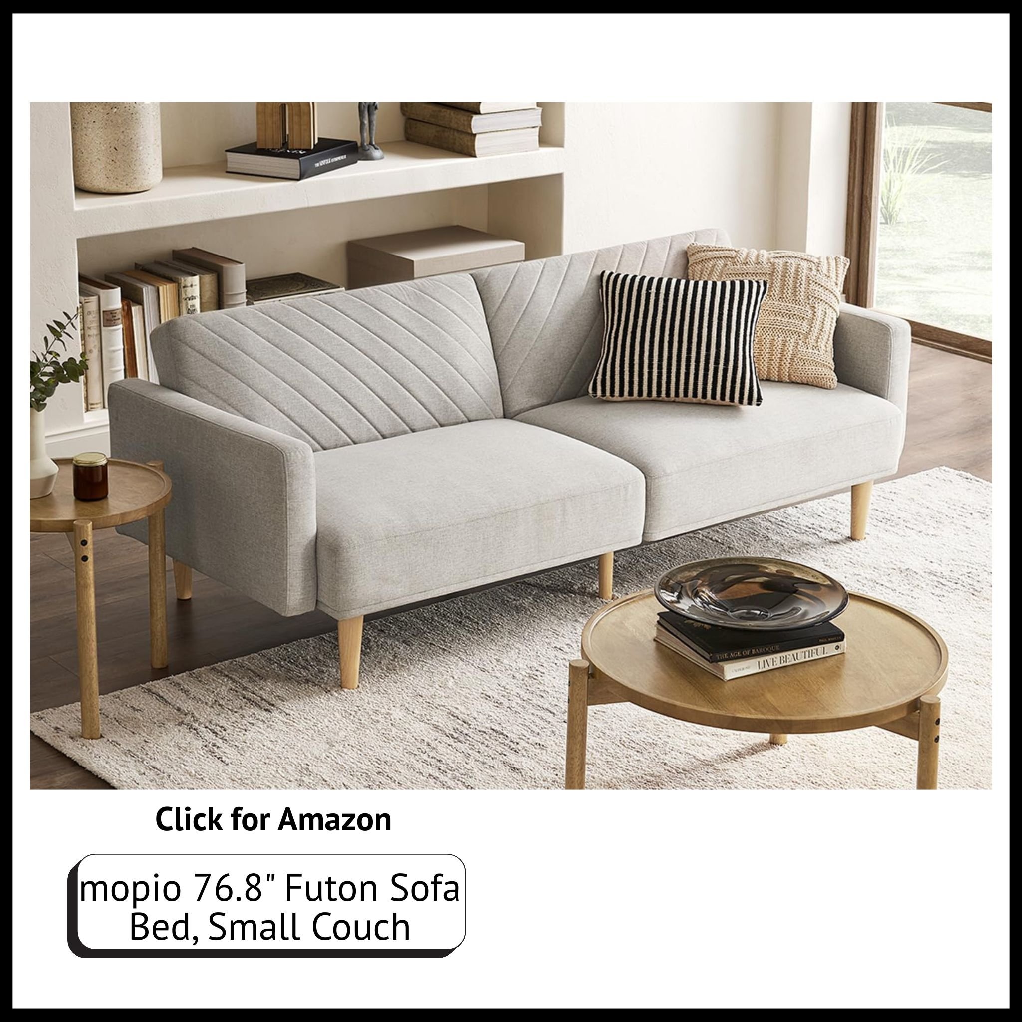 Mopio 76.8" futon sofa bed – mid-century modern sleeper loveseat couch, compact and stylish for small space living