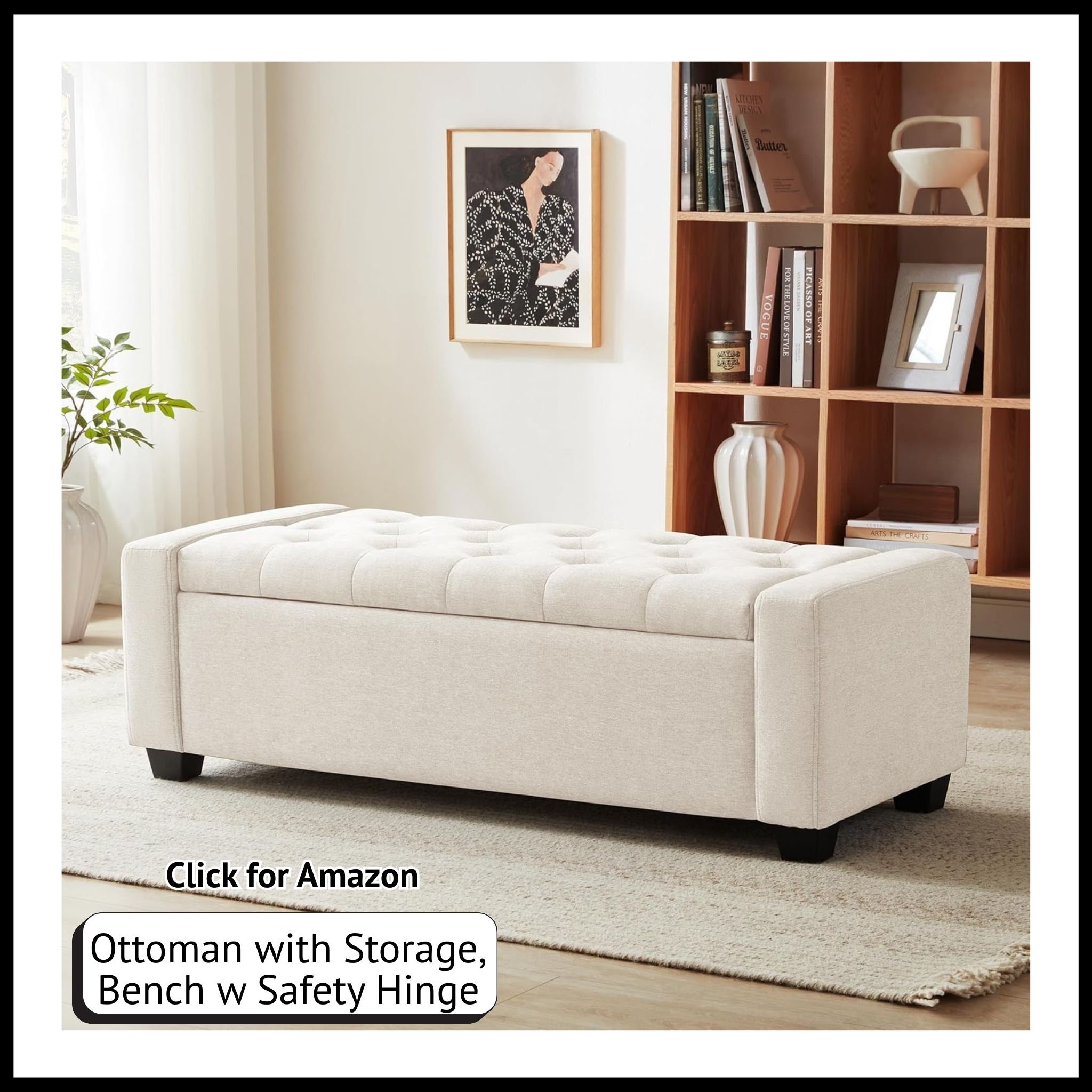 Ottoman bench with storage and safety hinge – ideal for living room, entryway, or bedroom organization and seating