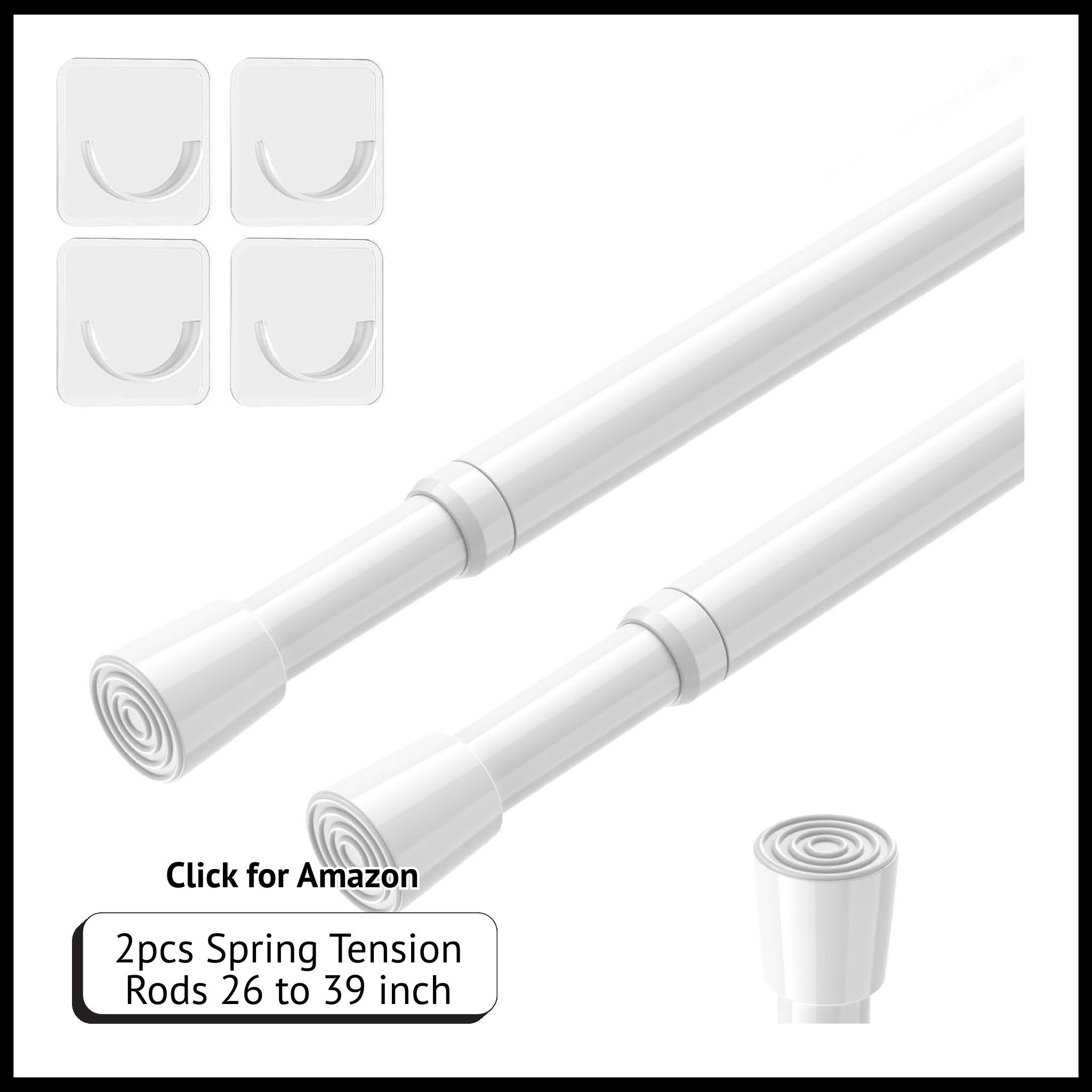 AIZESI 2pcs Spring Tension Curtain Rods, Adjustable 26–39", No Drilling, Expandable Spring-Loaded Design