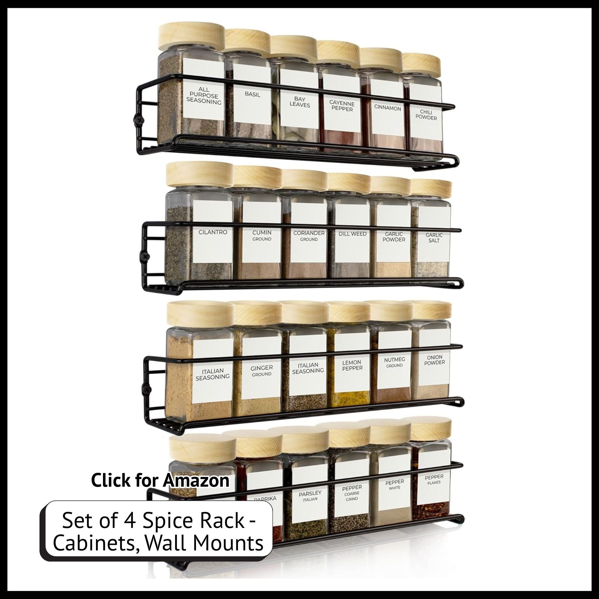 ZICOTO space-saving spice rack organizer set of 4 – easy-install cabinet or wall-mounted spice storage solution